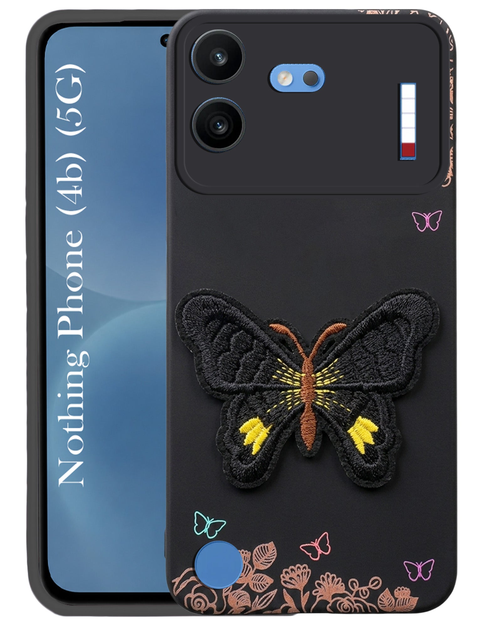 For Nothing Phone 4B 5G Power Back Cover Case (Soft Butterfly Embroidery | Women Teen Girls | Camera Protection| Matte Silicone)