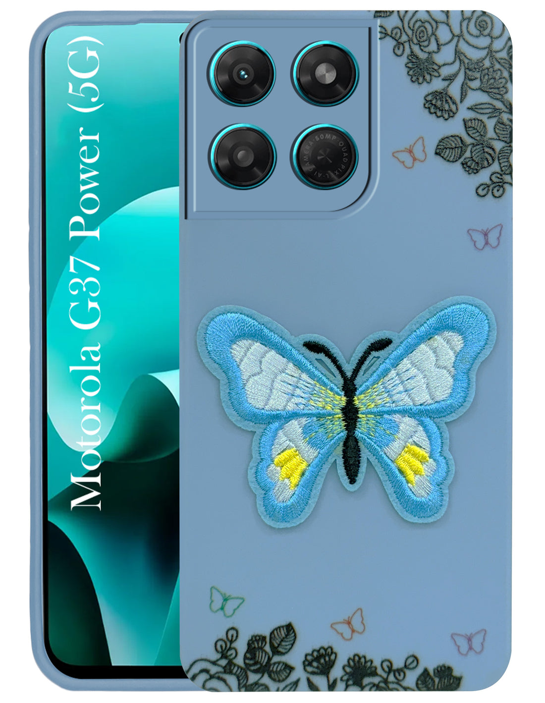 For Motorola Moto G37 Power Back Cover Case (Soft Butterfly Embroidery | Women Teen Girls | Camera Protection| Matte Silicone)