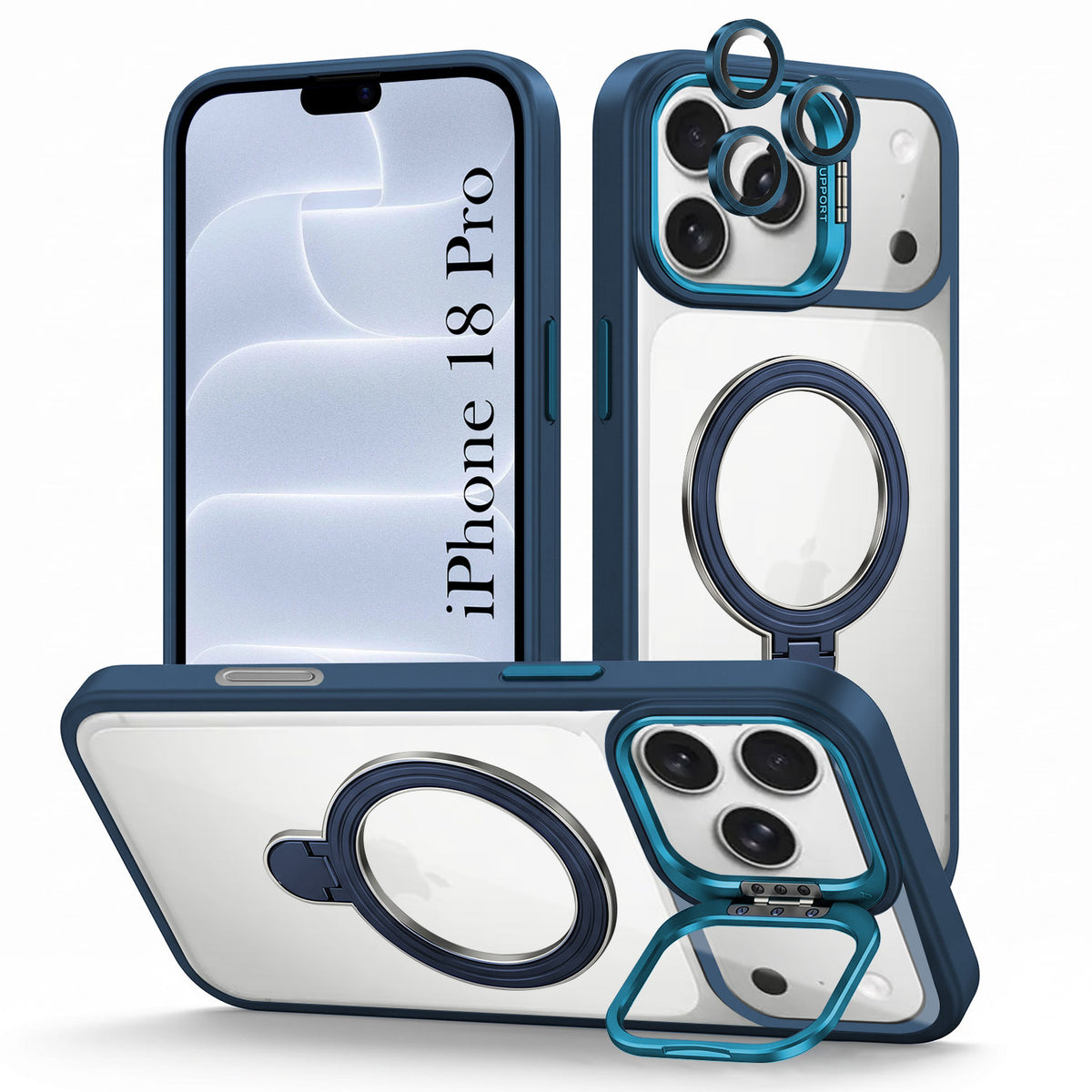 For Apple iPhone 18 Pro Back Cover Case Crystal (Lifetime Anti Yellow | Magnetic Ring Stand | Camera Lens Protection | MagSafe Compatible)