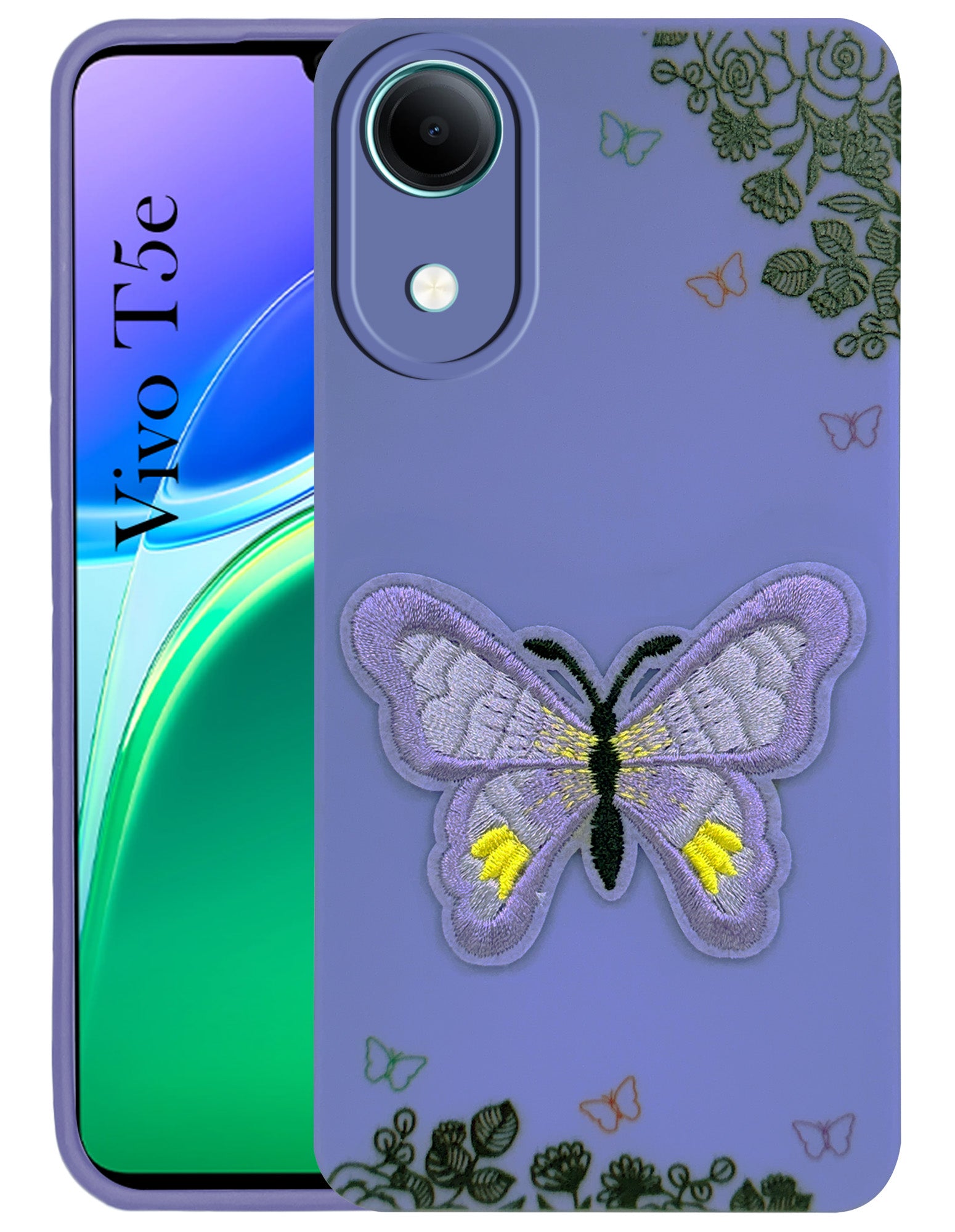 For Vivo T5e 5G Back Cover Case (Soft Butterfly Embroidery | Women Teen Girls | Camera Protection| Matte Silicone)
