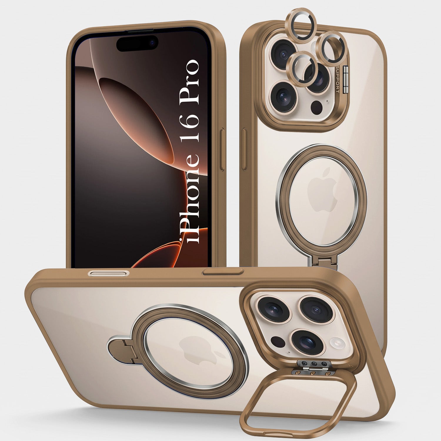 For Apple iPhone 16 Pro Back Cover Case Crystal (Lifetime Anti Yellow | Magnetic Ring Stand | Camera Lens Protection | MagSafe Compatible)