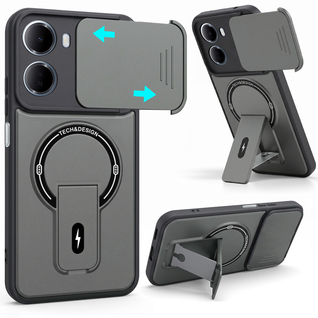 For Redmi 15A 5G Back Case Cover Metallic (Hybrid Armor Kickstand | Sliding Shutter Camera Protection | MagSafe Compatible)