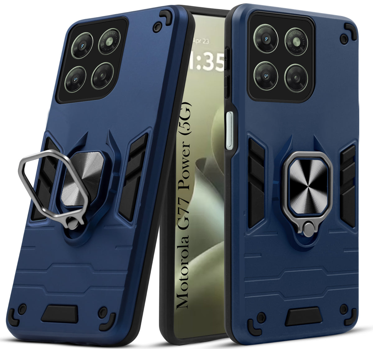 For Motorola Moto G77 Power Hybrid Armor Back Cover Case (Shockproof Dual Layer Polycarbonate |Ring Holder Kickstand)