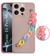 For Apple iPhone 16 Pro Max Girls Case Cover with Bracelet (Wrist Hanging Chain | Teddy Toy Cartoon)