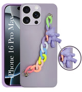 For Apple iPhone 16 Pro Max Girls Case Cover with Bracelet (Wrist Hanging Chain | Teddy Toy Cartoon)
