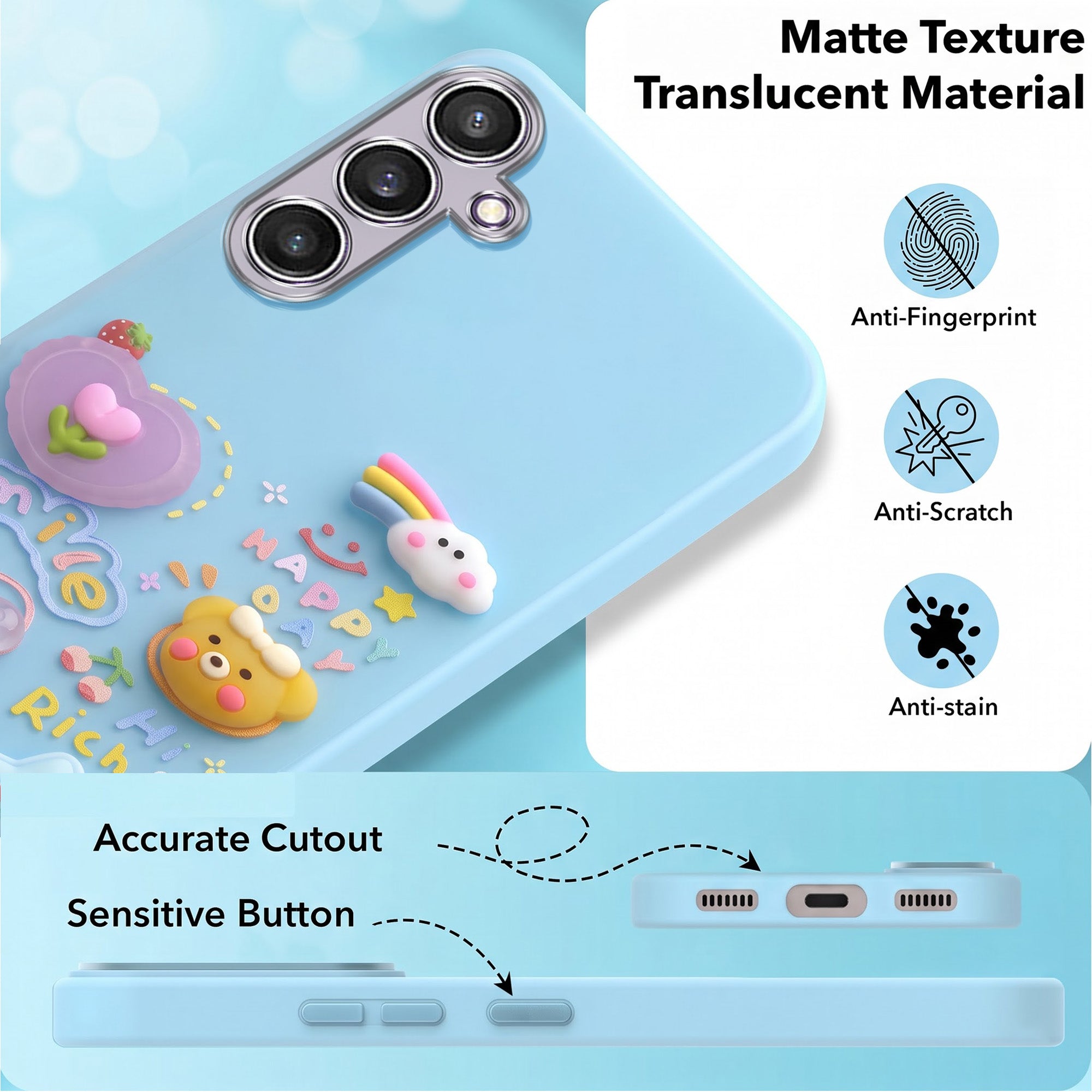 For Samsung Galaxy S23 FE 5G Back Cover Case (3D Cute Cartoons | Hard Back Side Soft | Matte Premium Finish | HD Printing)