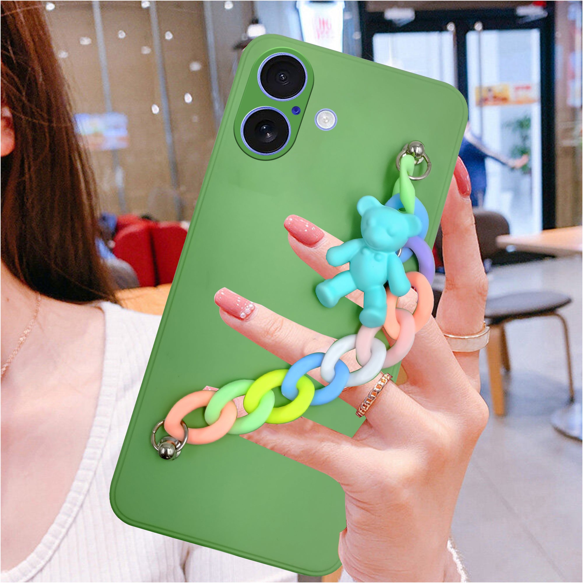 For Apple iPhone 16 Girls Case Cover with Bracelet (Wrist Hanging Chain | Teddy Toy Cartoon)