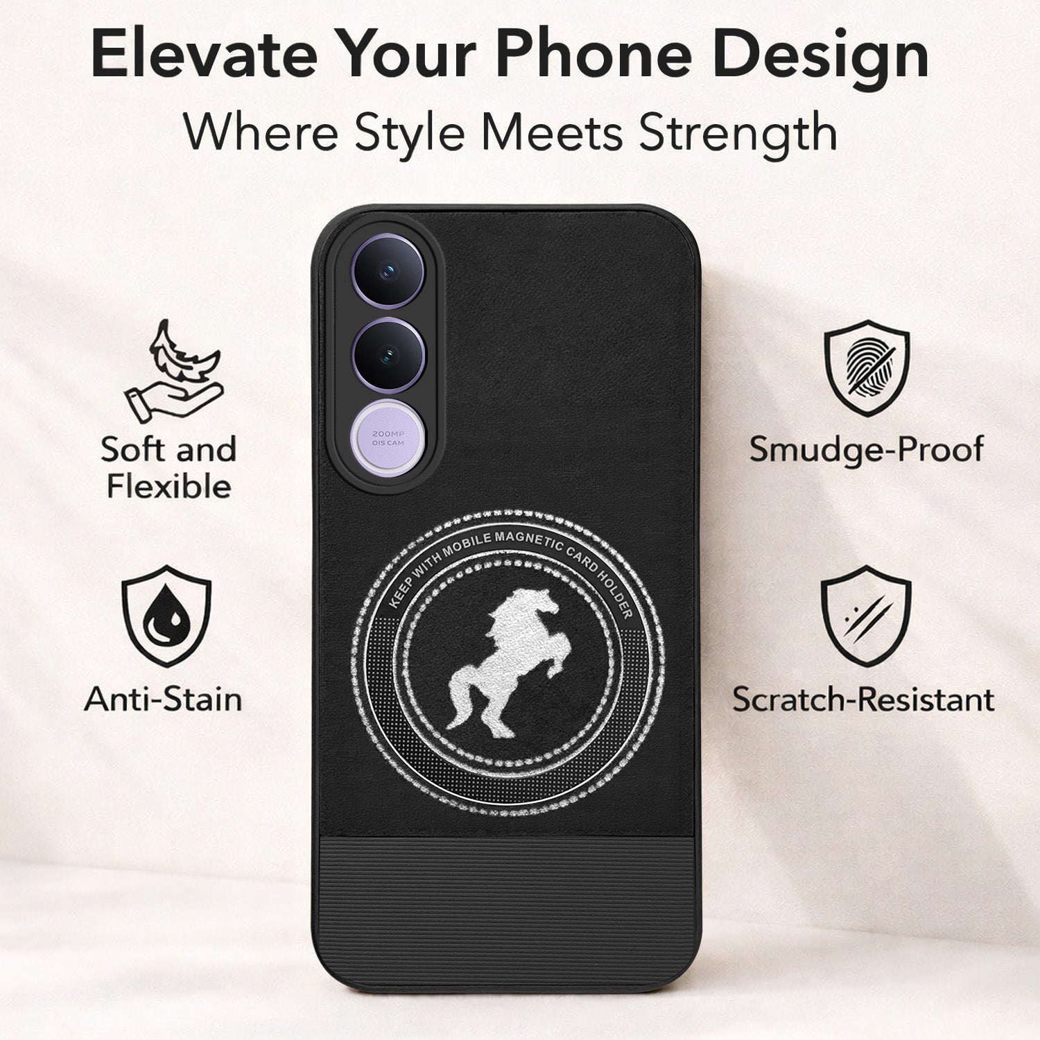 For Vivo V70 FE 5G Back Cover Case PU Leather Finish (Professional Minimalist Texture | MagSafe Compatile | Camera Protection | Sleek Sober Formal)