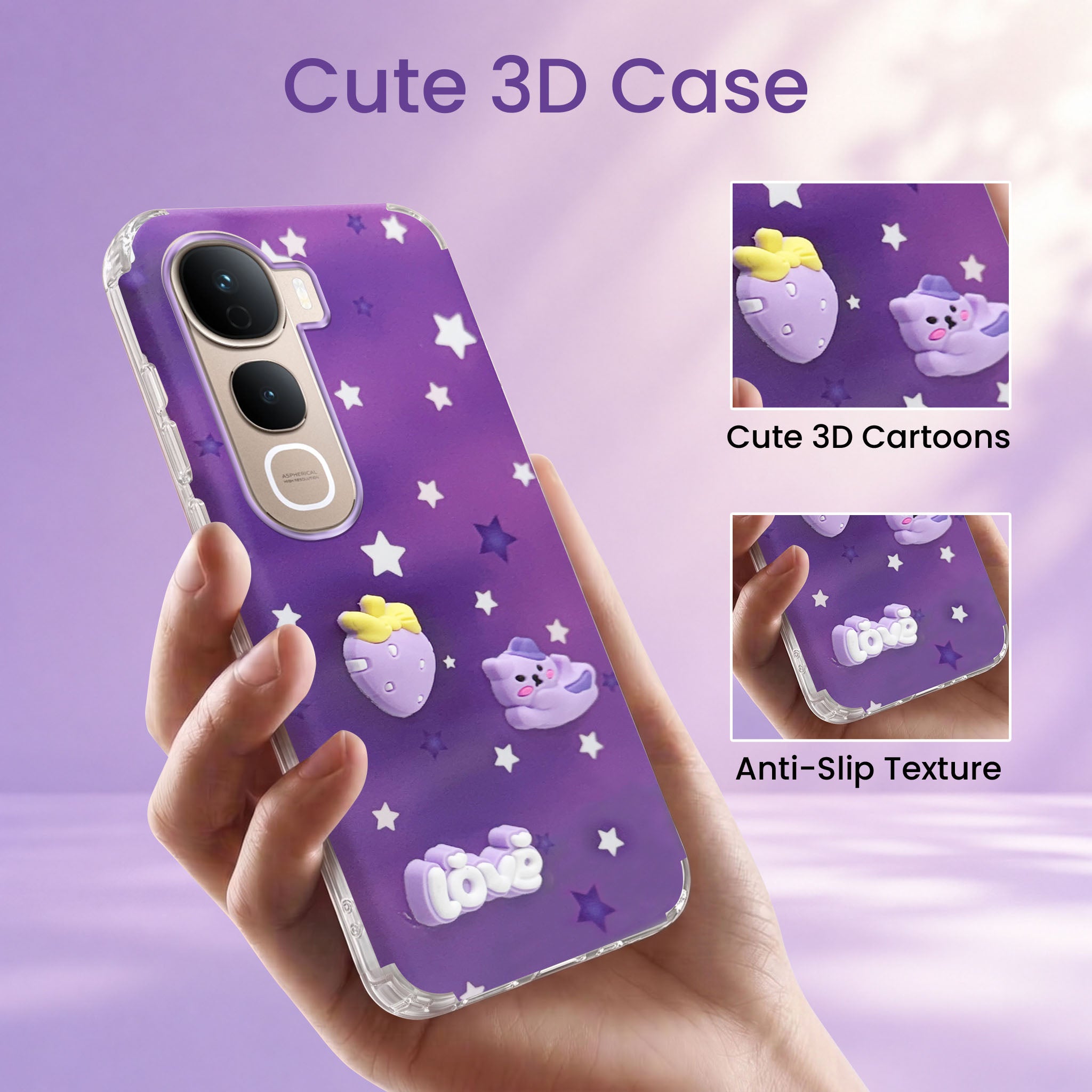 For Vivo Y400 Pro Back Cover Case (3D Cute Cartoons | Hard Back Side Soft | Matte Premium Finish | HD Printing)