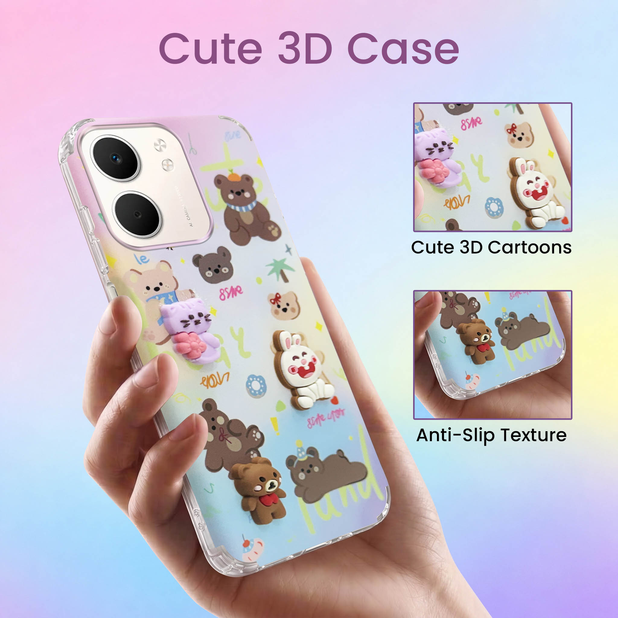 For Oppo A5X Back Cover Case (3D Cute Cartoons | Hard Back Side Soft | Matte Premium Finish | HD Printing)