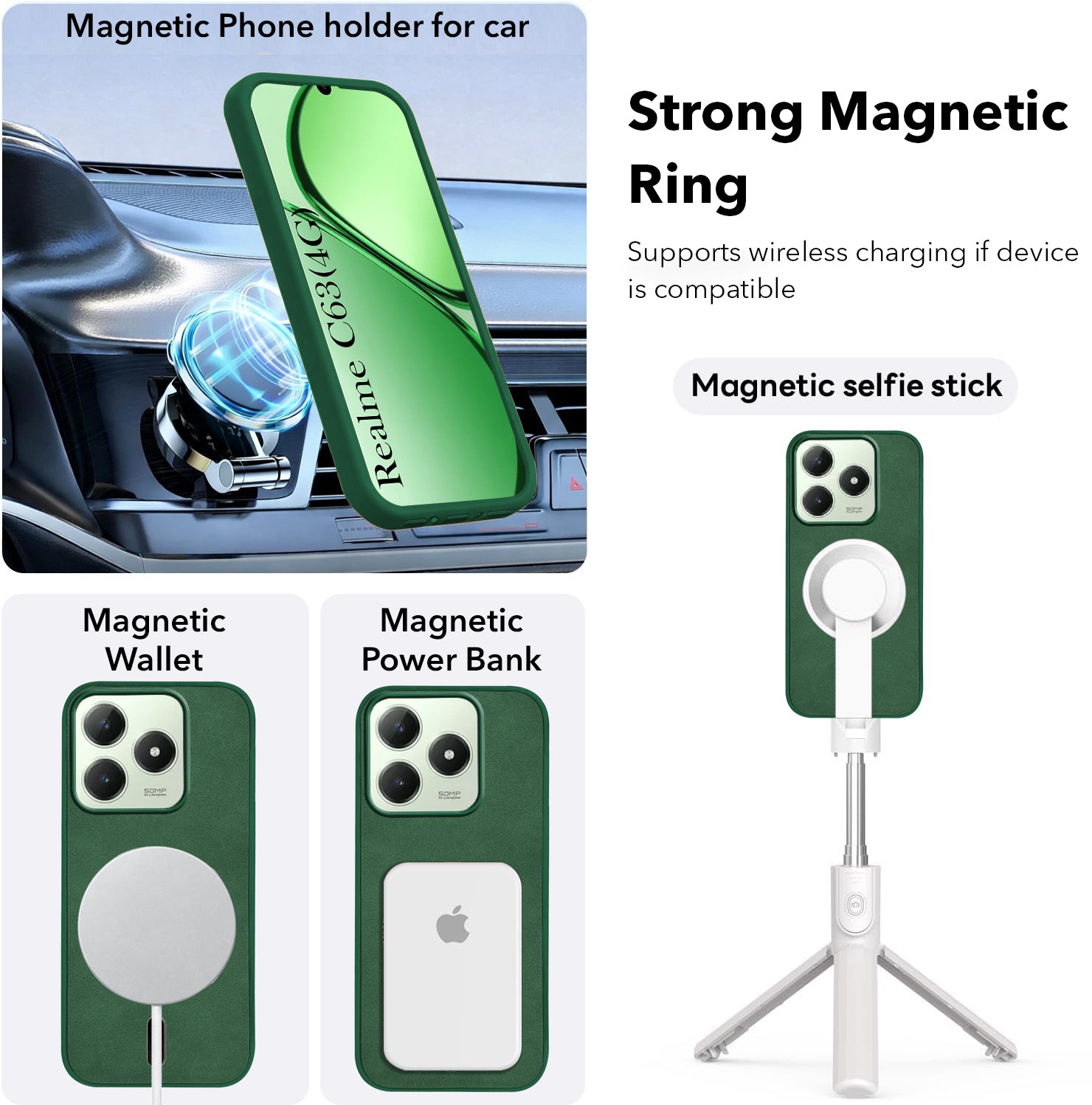 For Realme C63 4G Back Cover Case Leather Finish (MagSafe Compatible Wireless Charging | Soft Touch | Camera Bump Protection)