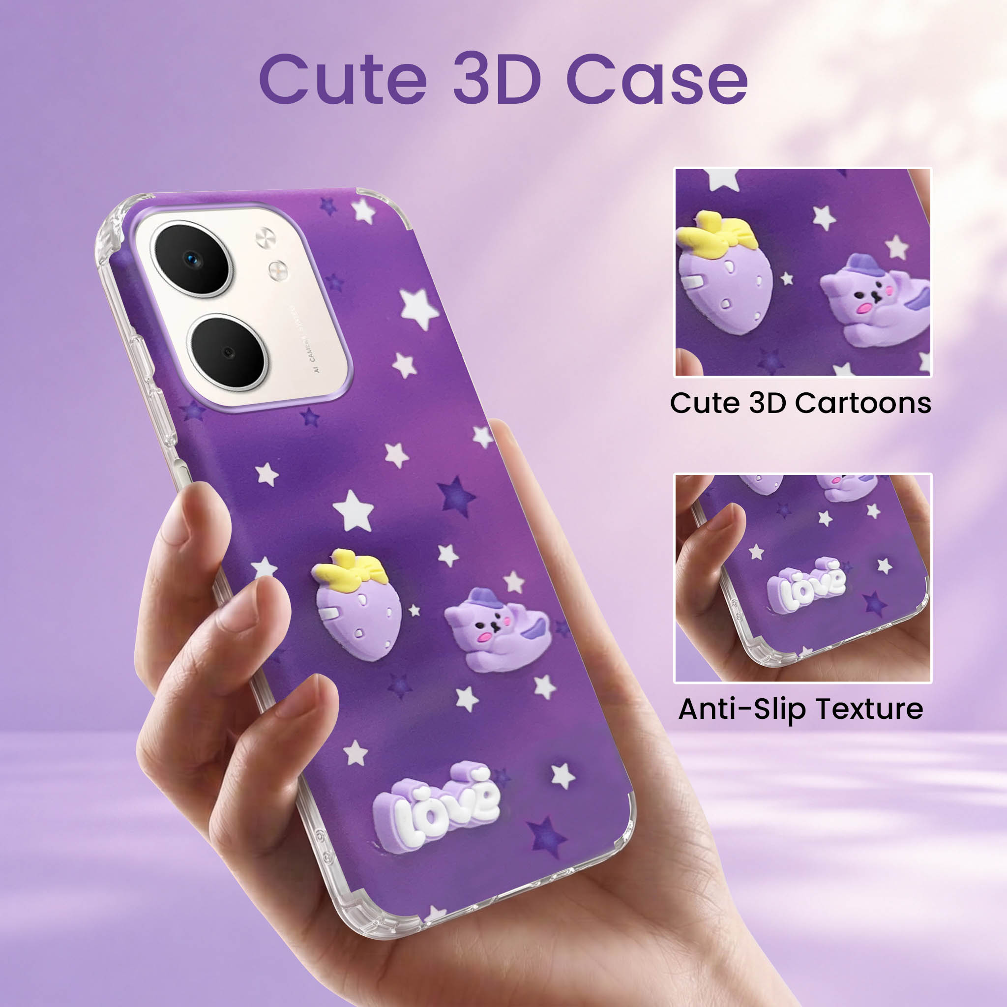 For Oppo A5X Back Cover Case (3D Cute Cartoons | Hard Back Side Soft | Matte Premium Finish | HD Printing)