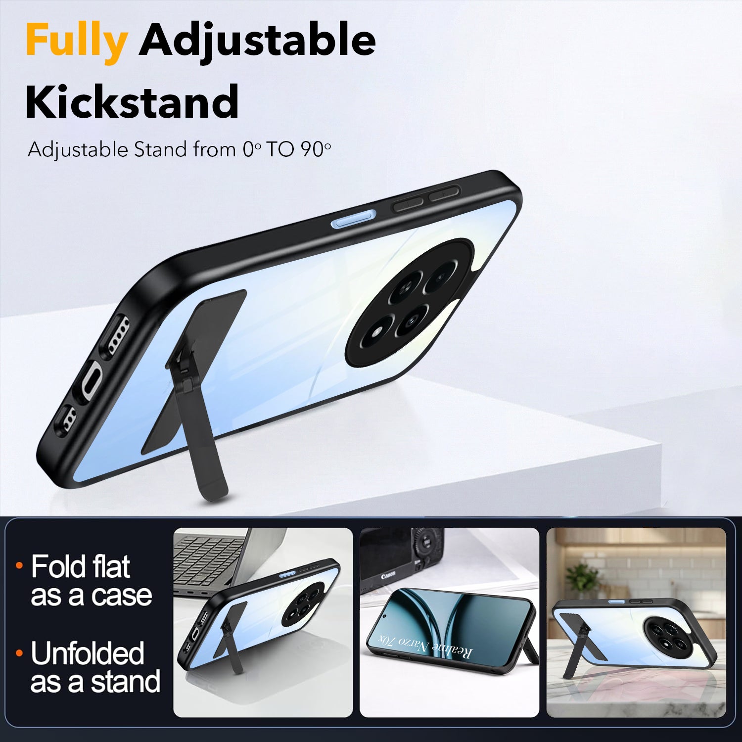 For Realme Narzo 70x 5G Back Cover Case (Built-in Stand | Lifetime Anti Yellow | Kickstand Shockproof | Camera Protection | MagSafe Compatible)