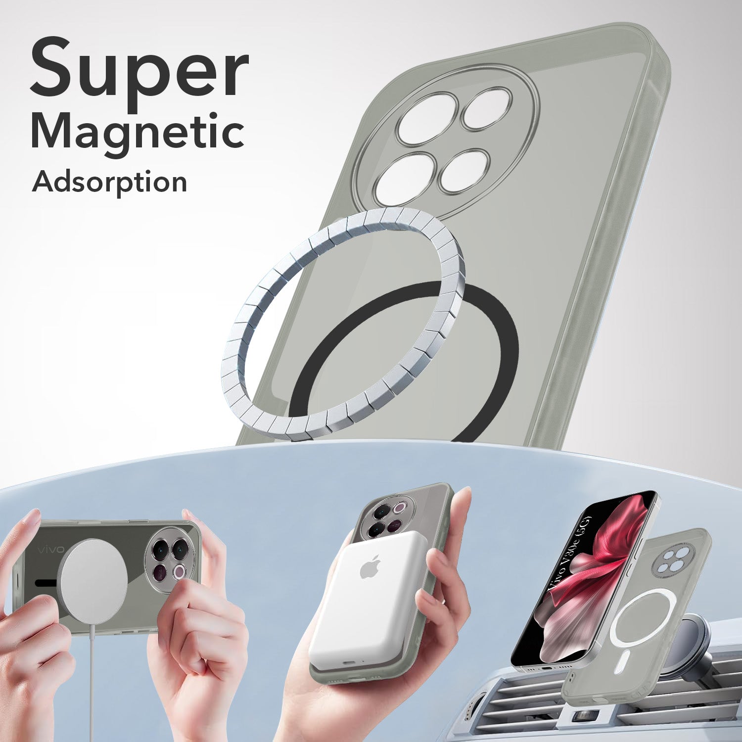 For Vivo V30e 5G Back Cover Case Lifetime Anti-Yellow MagSafe Compatible Clear (Sleek Hard Crystal | Shockproof and Camera Protection)