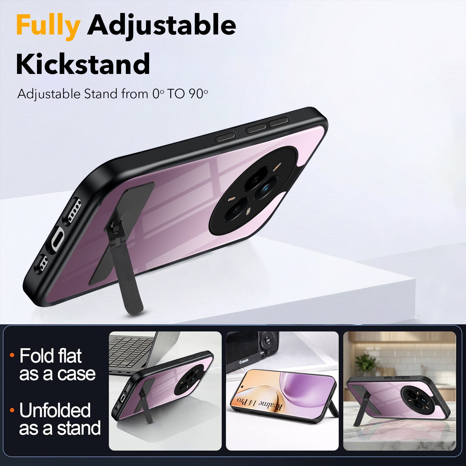 For Realme 14 Pro Back Cover Case (Built-in Stand | Lifetime Anti Yellow | Kickstand Shockproof | Camera Protection | MagSafe Compatible)