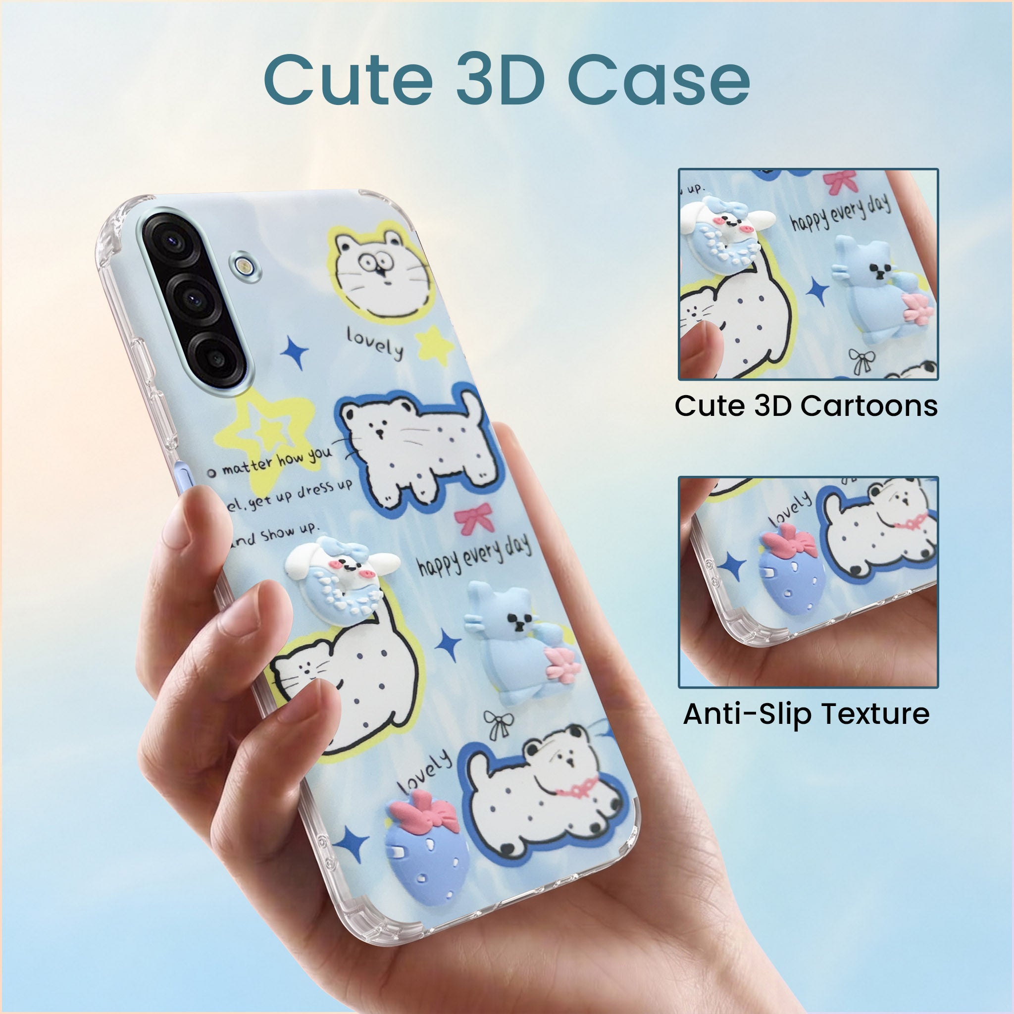 For Samsung Galaxy A17 | Samsung F17 | Samsung M17 5G Back Cover Case (3D Cute Cartoons | Hard Back Side Soft | Matte Premium Finish | HD Printing)