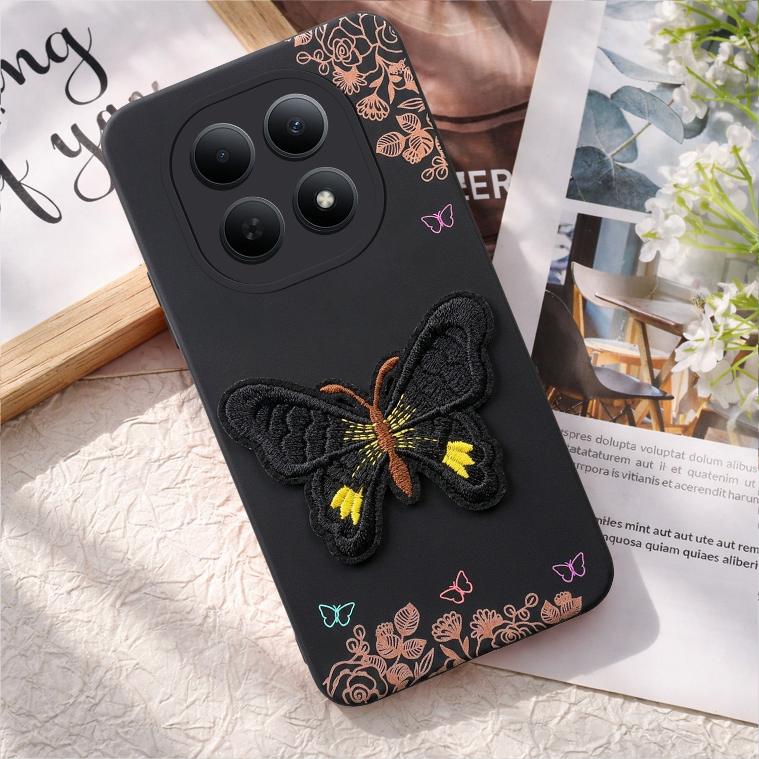 For Poco M8 5G Back Cover Case (Soft Butterfly Embroidery | Women Teen Girls | Camera Protection| Matte Silicone)