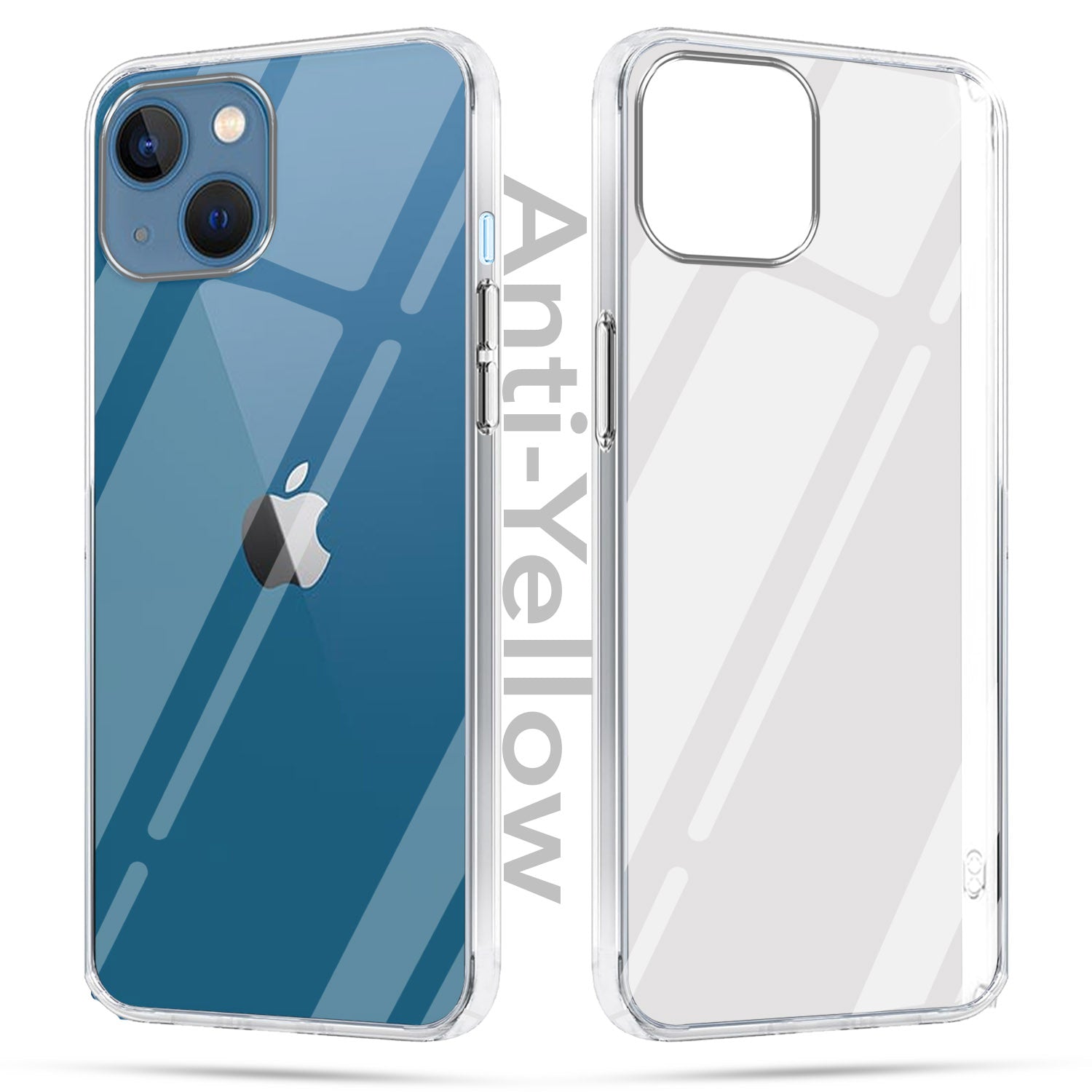 For Apple iPhone 13 Mini Combo with Back Cover and 9H Tempered Glass (Lifetime Anti-Yellow | Sleek Hard Crystal | Oleophobic Coating Screen Glass)