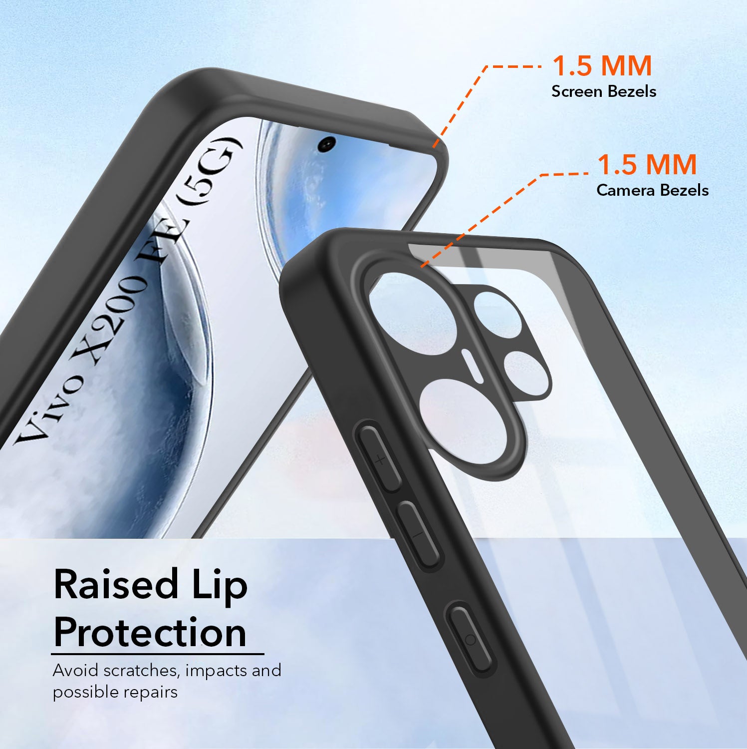 For Vivo X200 FE Combo with Back Cover and 9H Tempered Glass (Lifetime Anti-Yellow | Crystal Clear Shockproof | Oleophobic Coating Screen Glass)