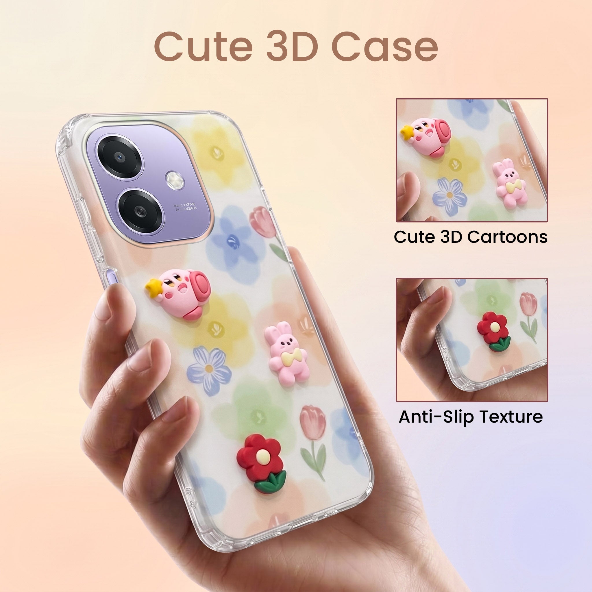 For Oppo A3X (4G/5G) | Oppo A3 5G Back Cover Case (3D Cute Cartoons | Hard Back Side Soft | Matte Premium Finish | HD Printing)