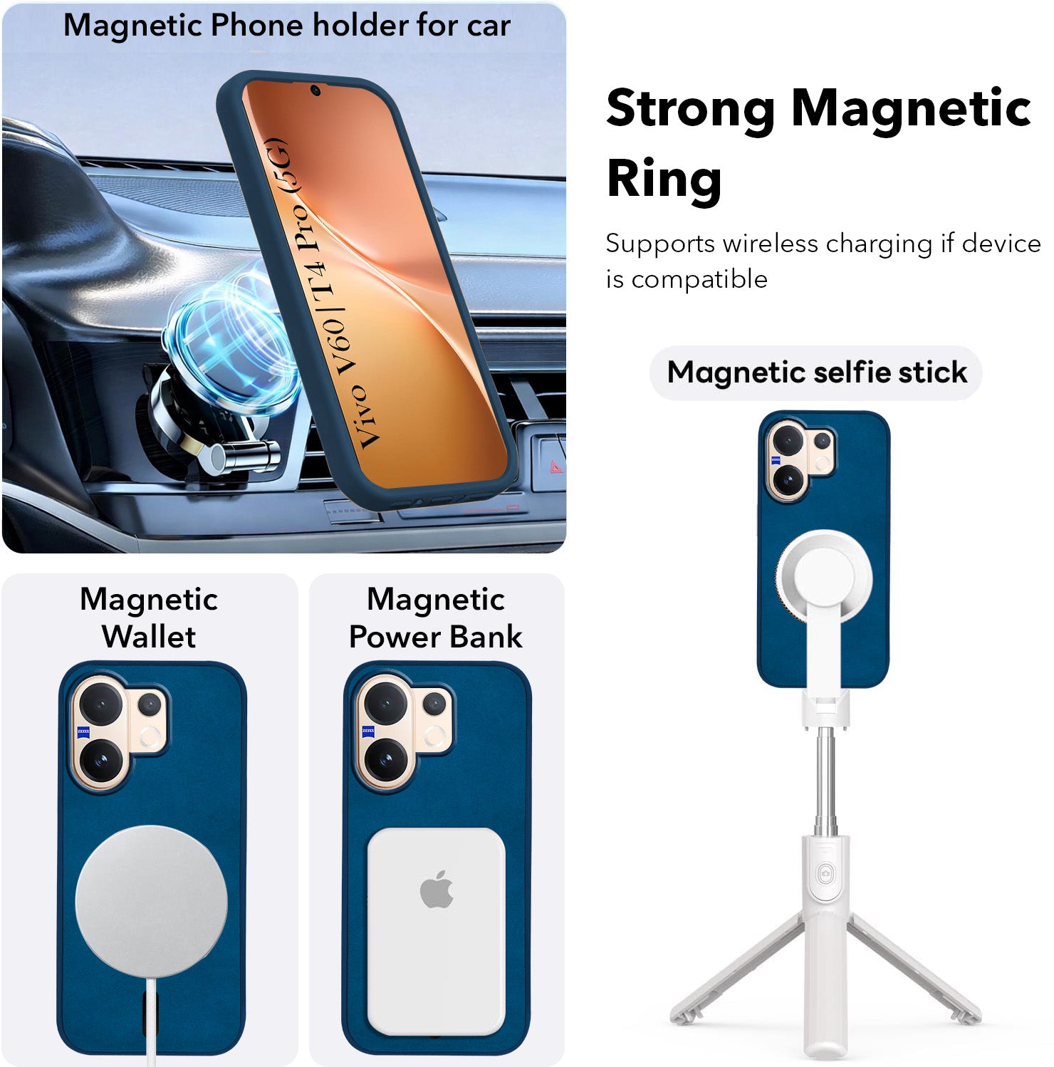 For Vivo V60 | Vivo T4 Pro Back Cover Case Leather Finish (MagSafe Compatible Wireless Charging | Soft Touch | Camera Bump Protection)