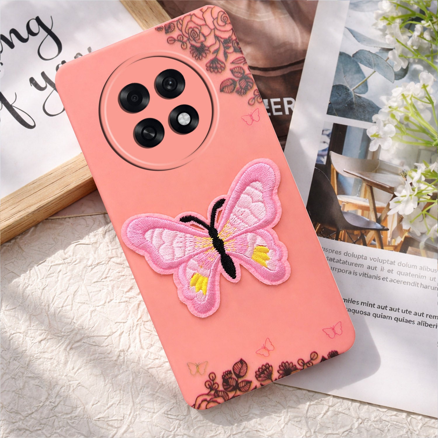 For Oppo F31 Pro Plus Back Cover Case (Soft Butterfly Embroidery | Women Teen Girls | Camera Protection| Matte Silicone)