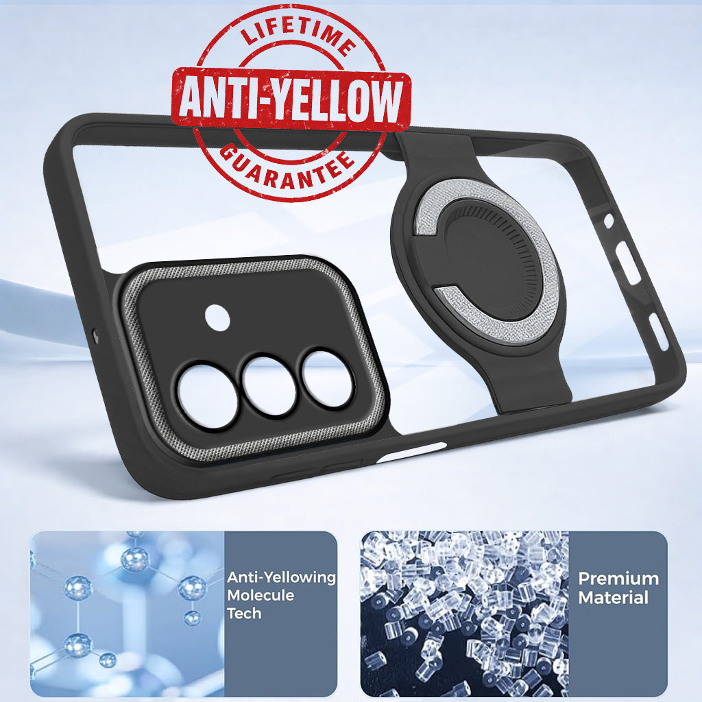 For Samsung Galaxy A17 | Samsung F17 | Samsung M17 5G Back Cover Case with stand (Built-in Ring Holder Kickstand | Lifetime Anti Yellow | Camera Protection)