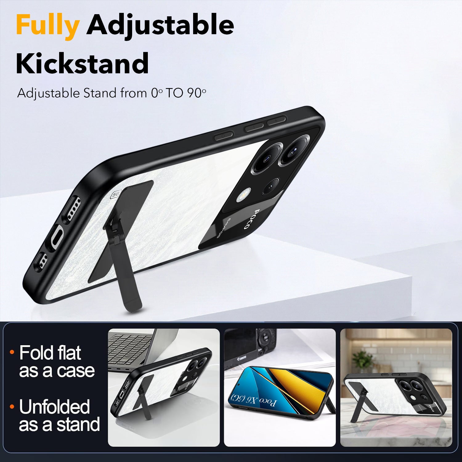 For Poco X6 5G Back Cover Case (Built-in Stand | Lifetime Anti Yellow | Kickstand Shockproof | Camera Protection | MagSafe Compatible)