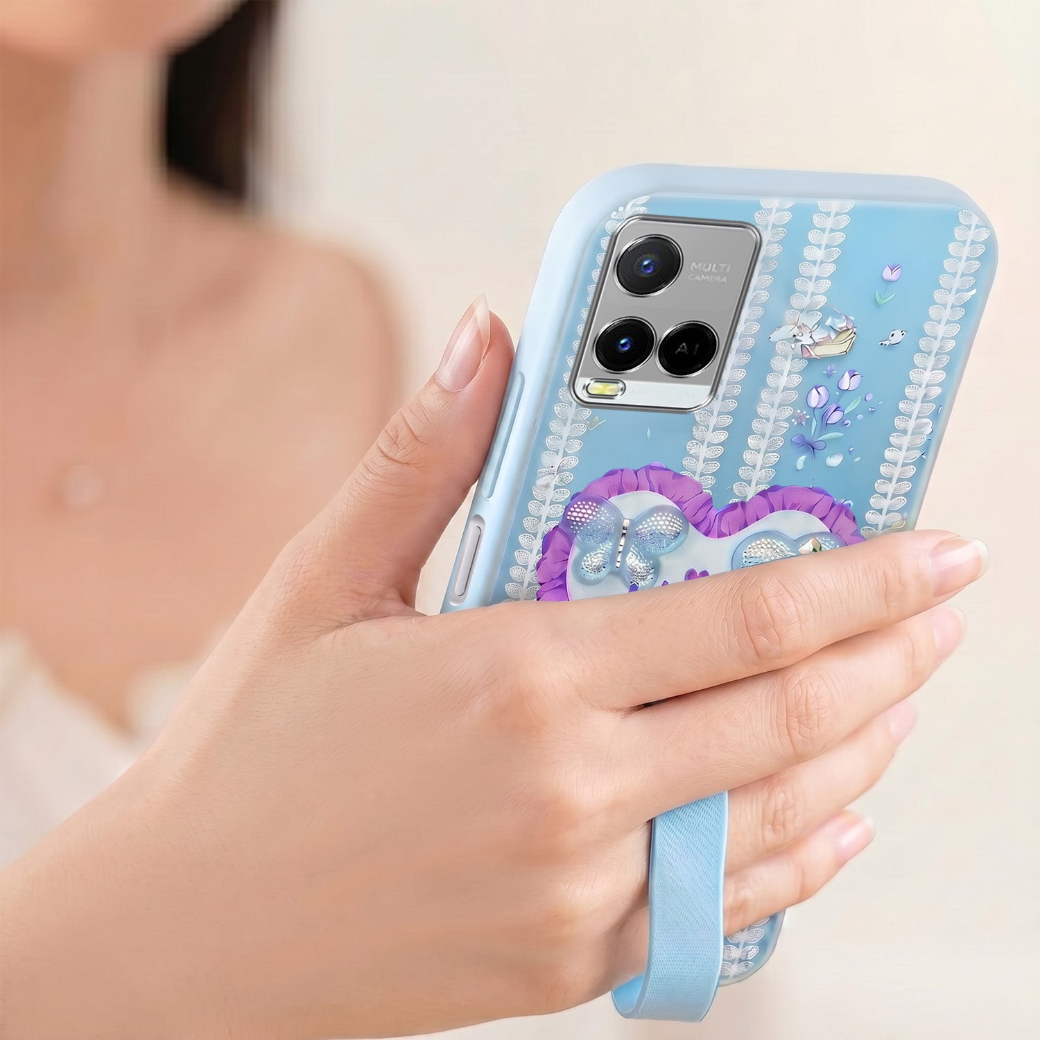 For Vivo Y21e | Vivo Y21A | Vivo Y32 Back Cover Case (3D Cute Heart Strap Holder | Camera Protection | Designer Girls Print)
