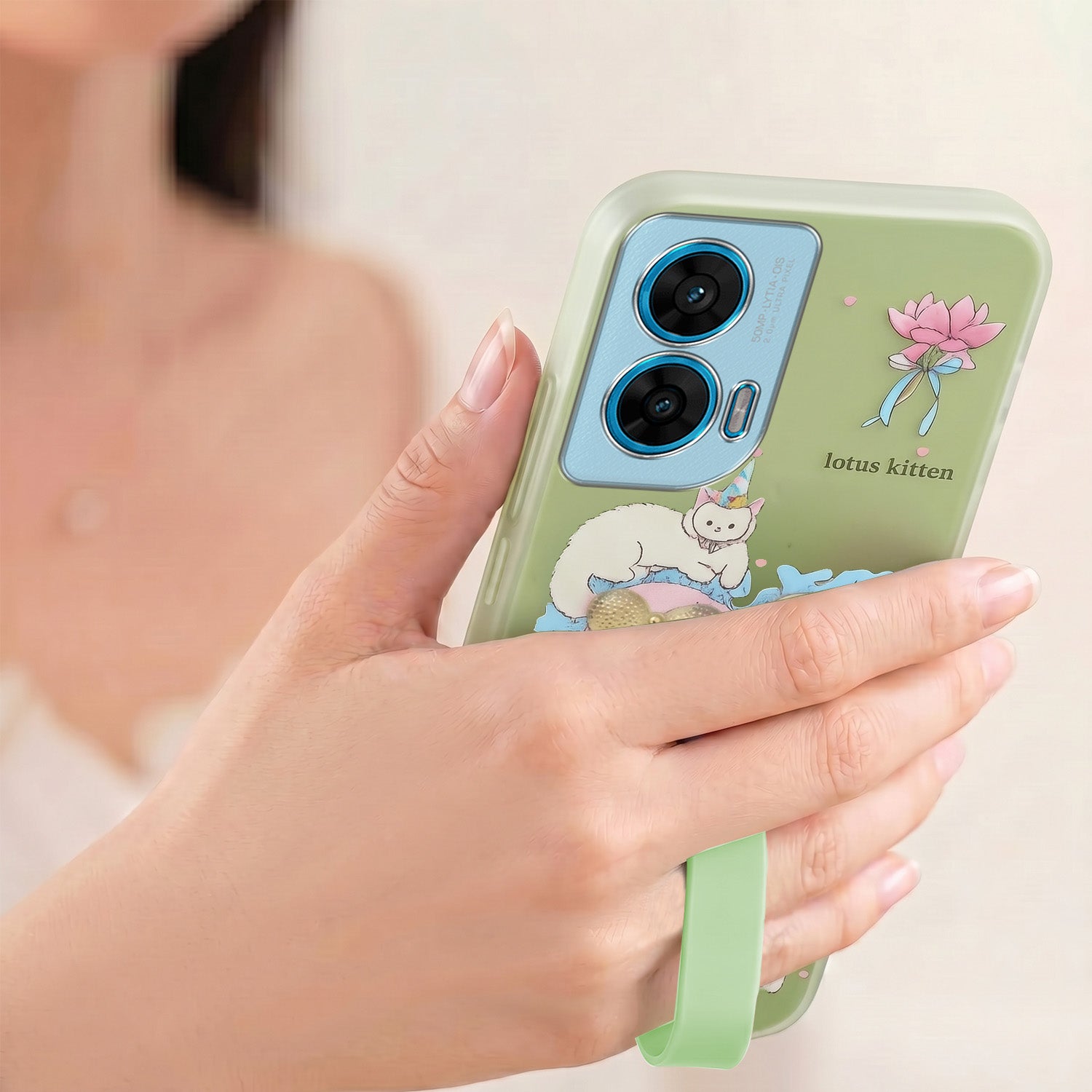 For Motorola Moto G96 Back Cover Case (3D Cute Heart Strap Holder | Camera Protection | Designer Girls Print)