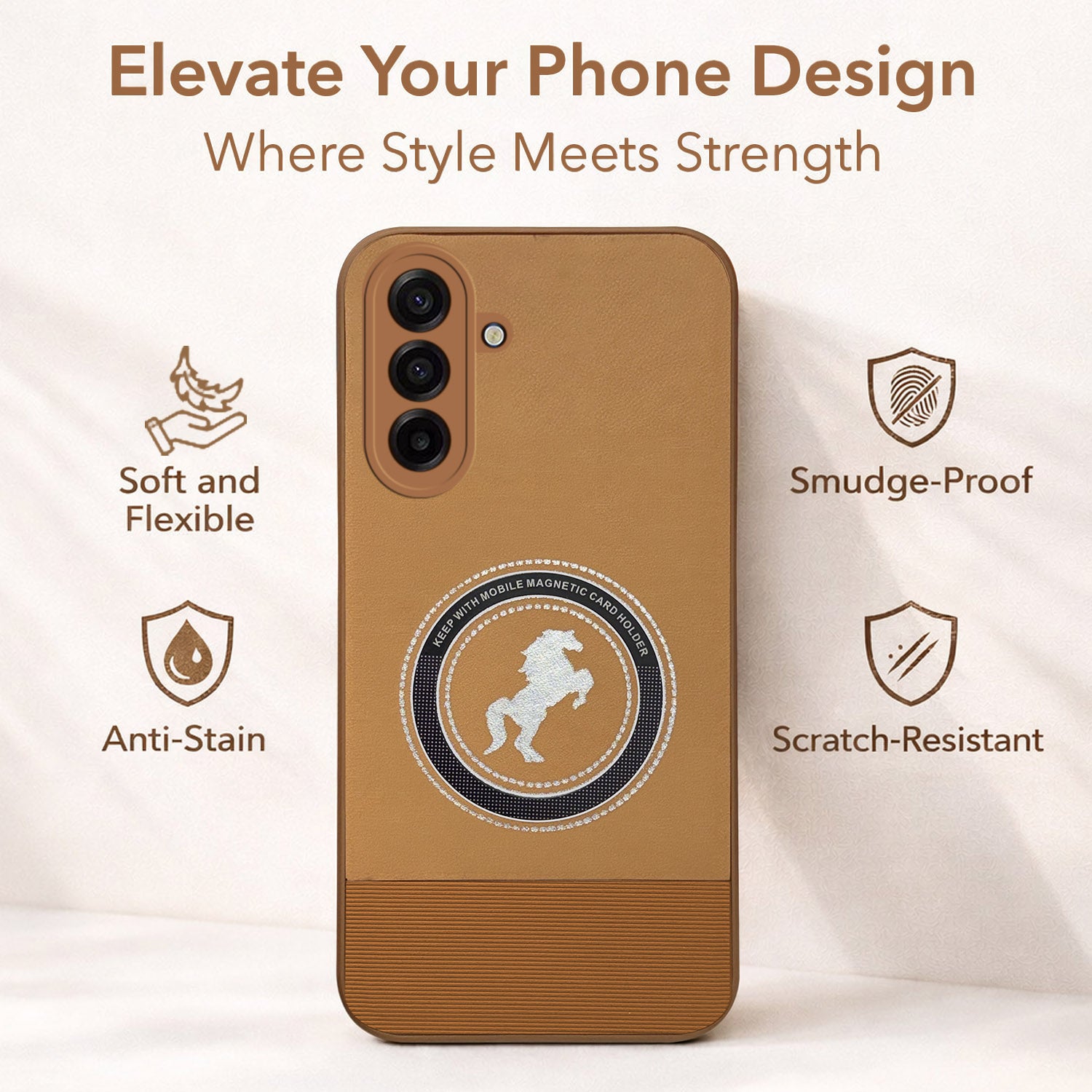 For Samsung Galaxy A17 | Samsung F17 | Samsung M17 5G Back Cover Case PU Leather Finish  (Professional Minimalist Texture | MagSafe Compatile | Camera Protection | Sleek Sober Formal)