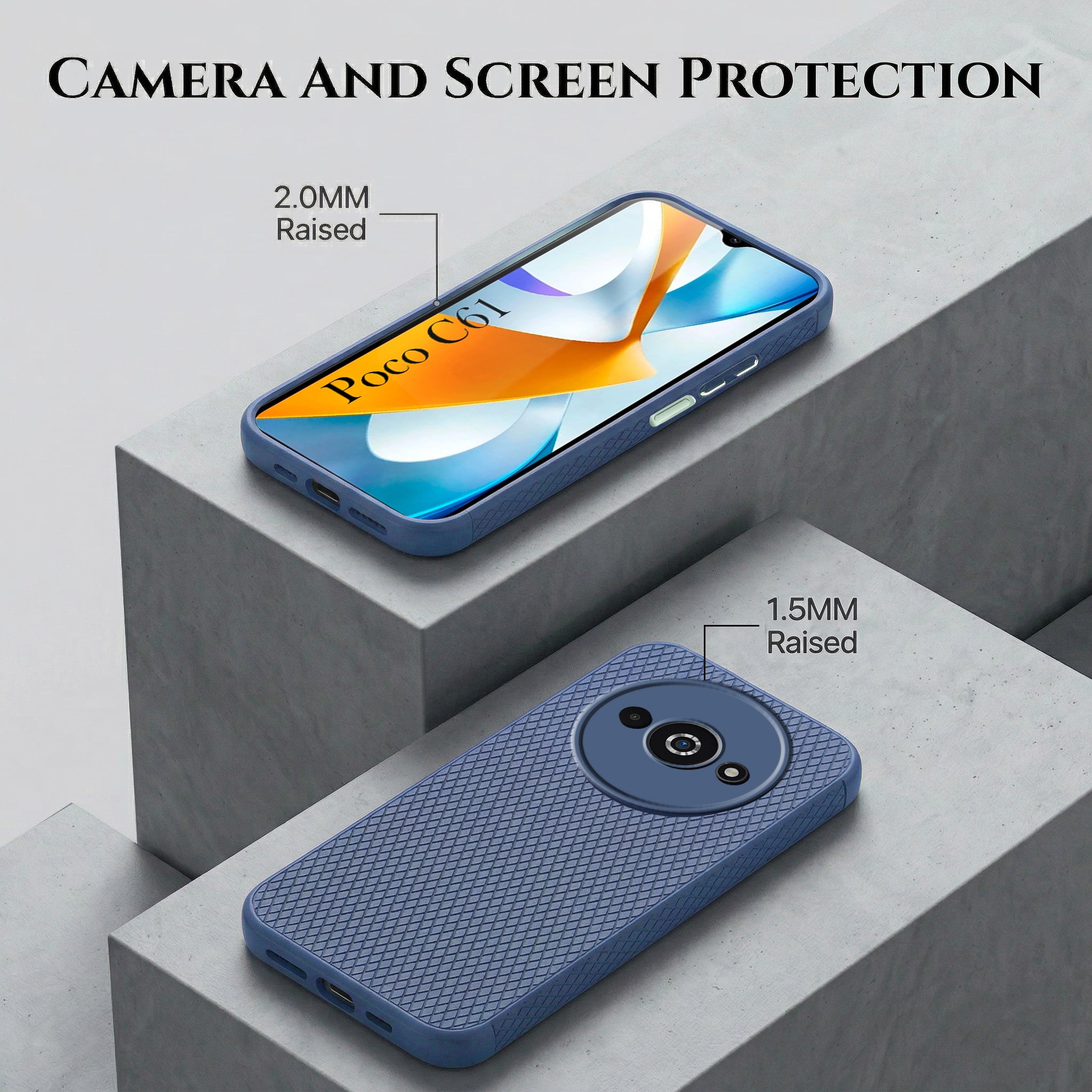 For Xiaomi Poco C61 Combo with Back Cover and 9H Tempered Glass (Liquid Silicone | Camera Protection | Oleophobic Coating Screen Glass)