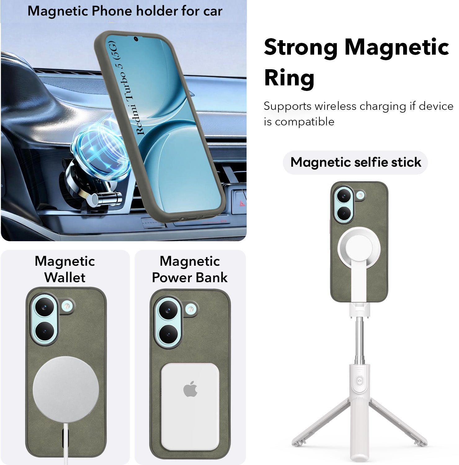 For Redmi Turbo 5 Back Cover Case Leather Finish (MagSafe Compatible Wireless Charging | Soft Touch | Camera Bump Protection)