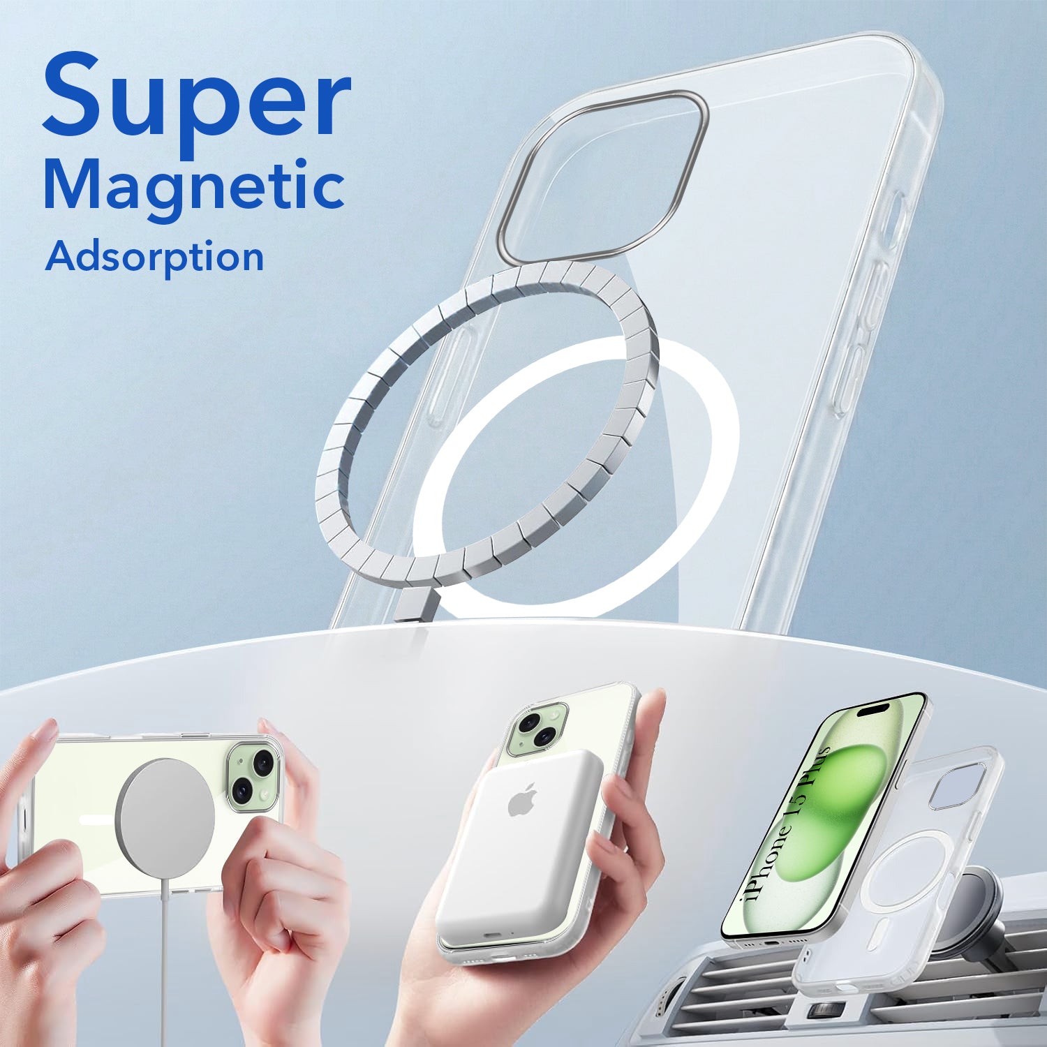 For Apple iPhone 15 Plus Back Case Cover Lifetime Anti-Yellow MagSafe Compatible Clear (Sleek Hard Crystal | Camera Protection and Shockproof)