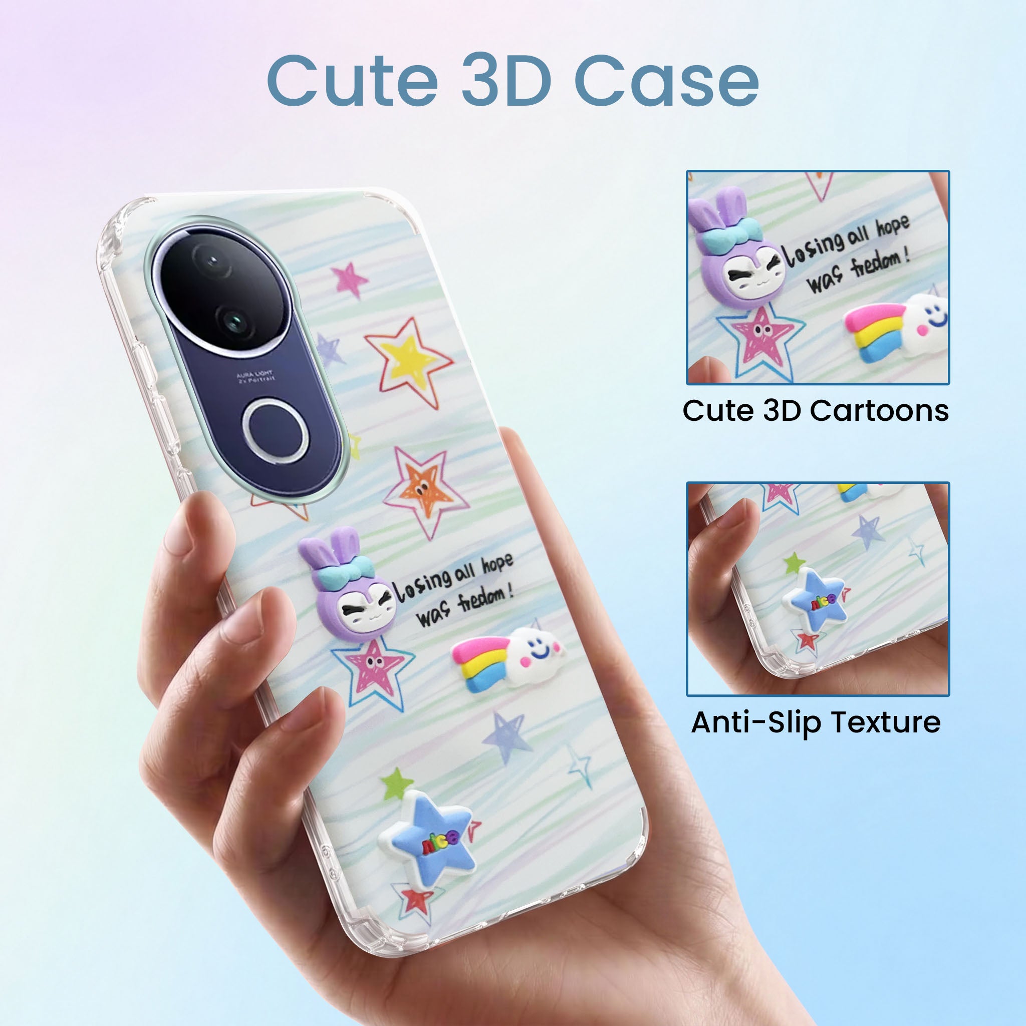For Vivo T4R Back Cover Case (3D Cute Cartoons | Hard Back Side Soft | Matte Premium Finish | HD Printing)