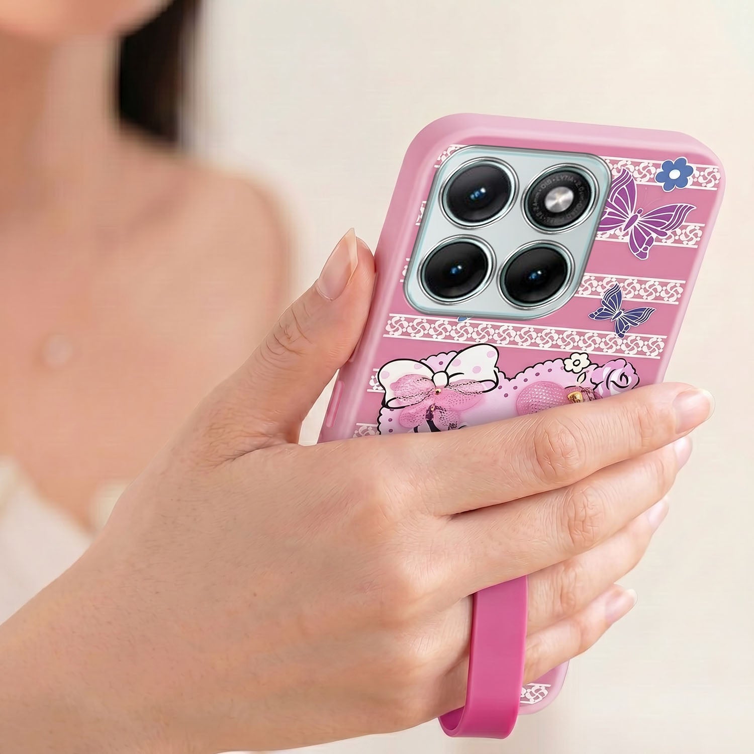 For Motorola Moto Edge 70 Fusion Back Cover Case (3D Cute Heart Strap Holder | Camera Protection | Designer Girls Print)