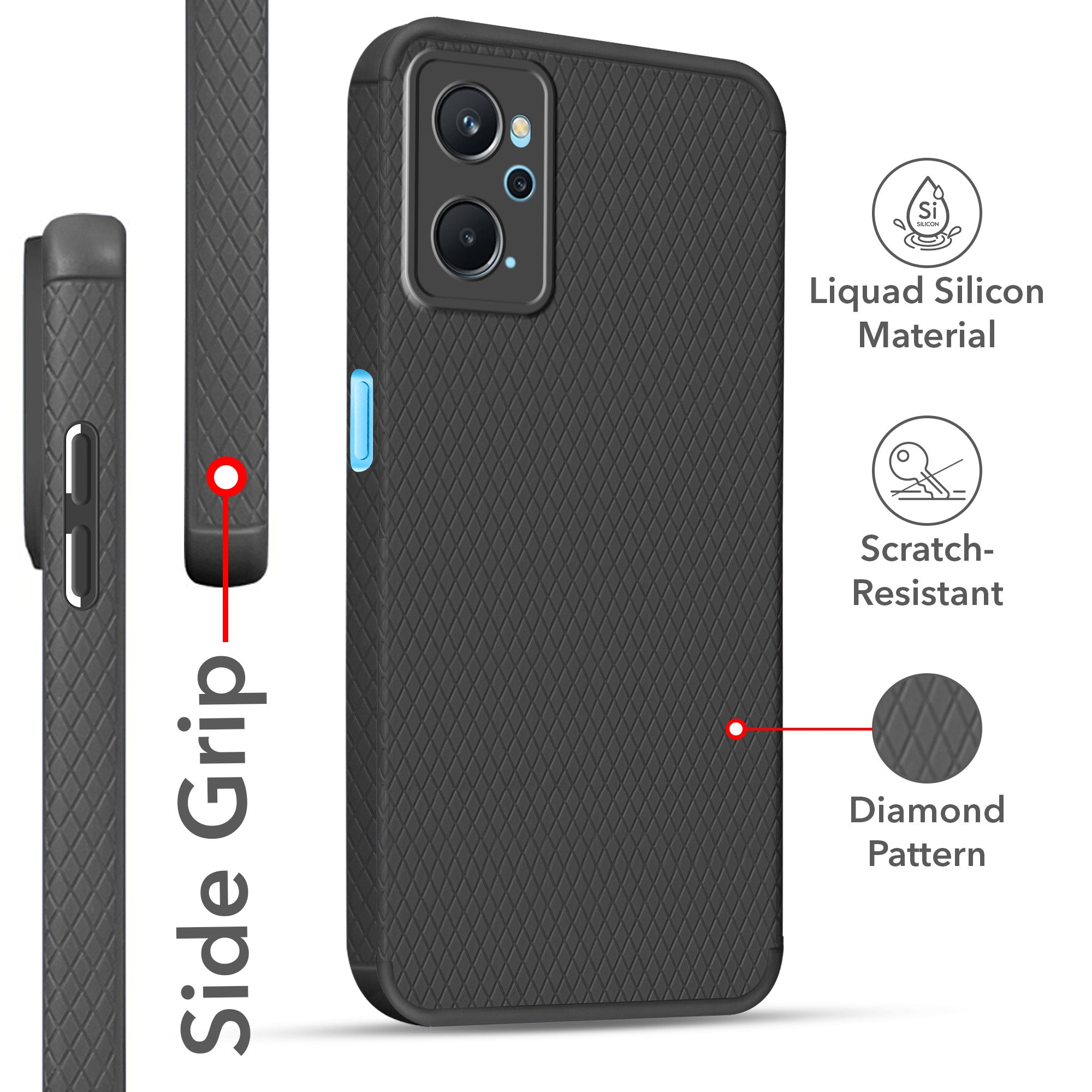 For Realme 9i Back Cover Case (Liquid Silicone | Side Grip | Camera Protection)