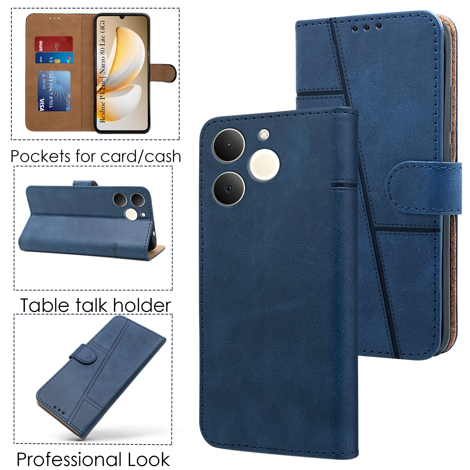 For Realme P4 Lite | Realme Narzo 80 Lite (4G) Flip Cover Case ( Stitched Leather with Magnetic Closure)