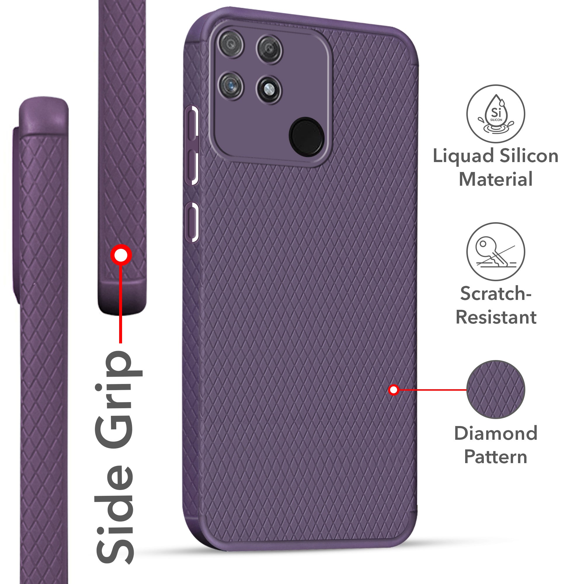 For Realme Narzo 50A Back Cover Case Liquid Silicone (Camera Protection | Side Grip Texture | Soft and Flexible)