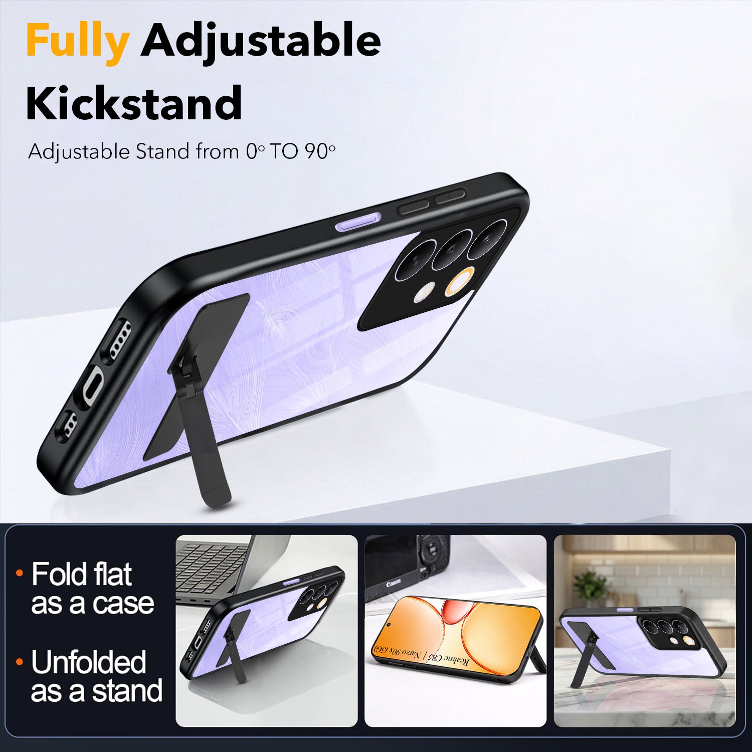 For Realme C85 5G | Realme Narzo 90x Back Cover Case (Built-in Stand | Lifetime Anti Yellow | Kickstand Shockproof | Camera Protection | MagSafe Compatible)