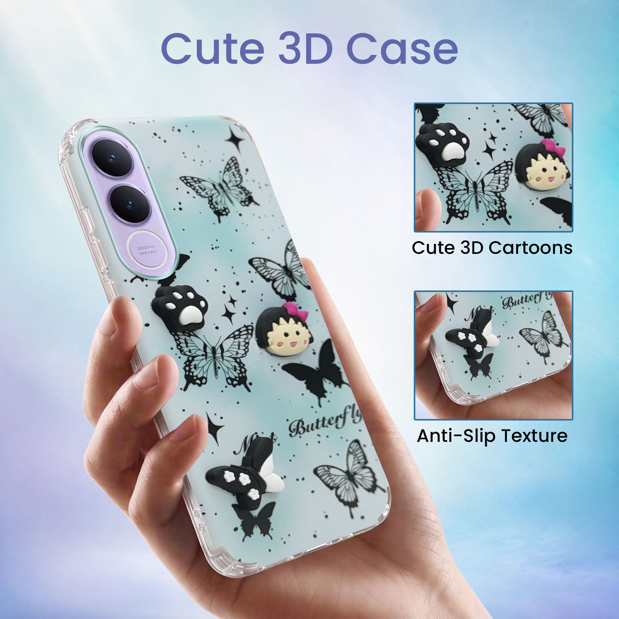 For Vivo V70 FE 5G Back Cover Case (3D Cute Cartoons | Hard Back Side Soft | Matte Premium Finish | HD Printing)