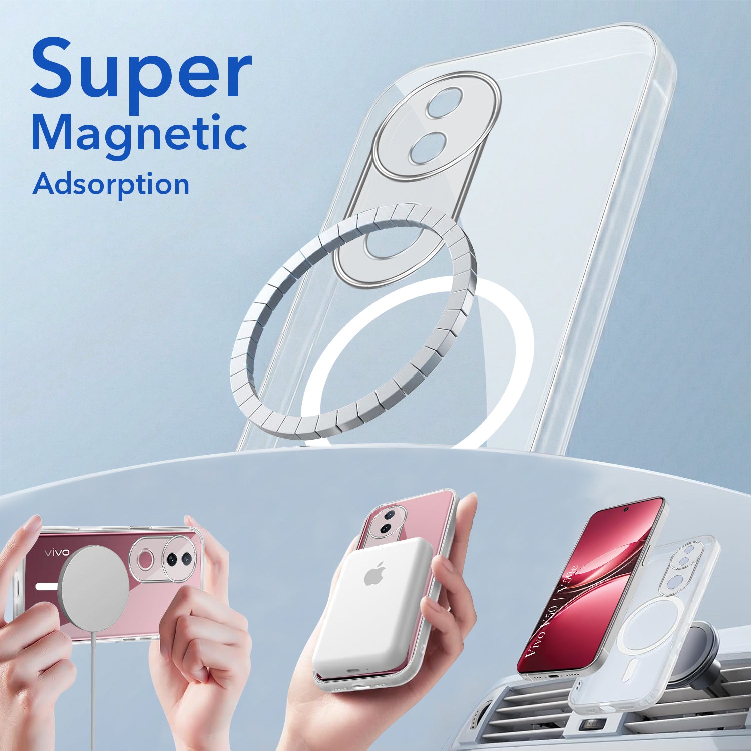 For Vivo V50 | Vivo V50e Back Cover Case Lifetime Anti-Yellow MagSafe Compatible Clear (Sleek Hard Crystal | Shockproof and Camera Protection)