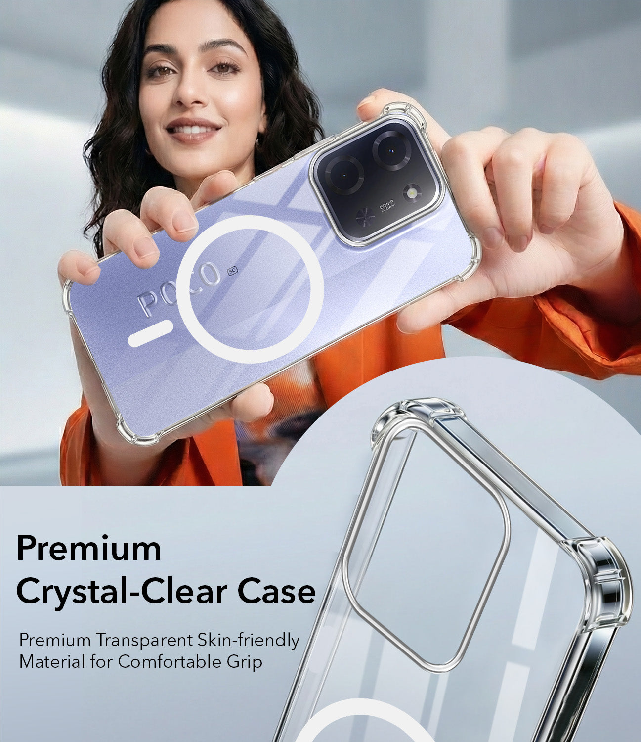For Poco C85 5G Back Cover Shockproof Crystal-Clear (Magsafe Wireless Support | Drop & Camera Protection | Hard Polycarbonate)