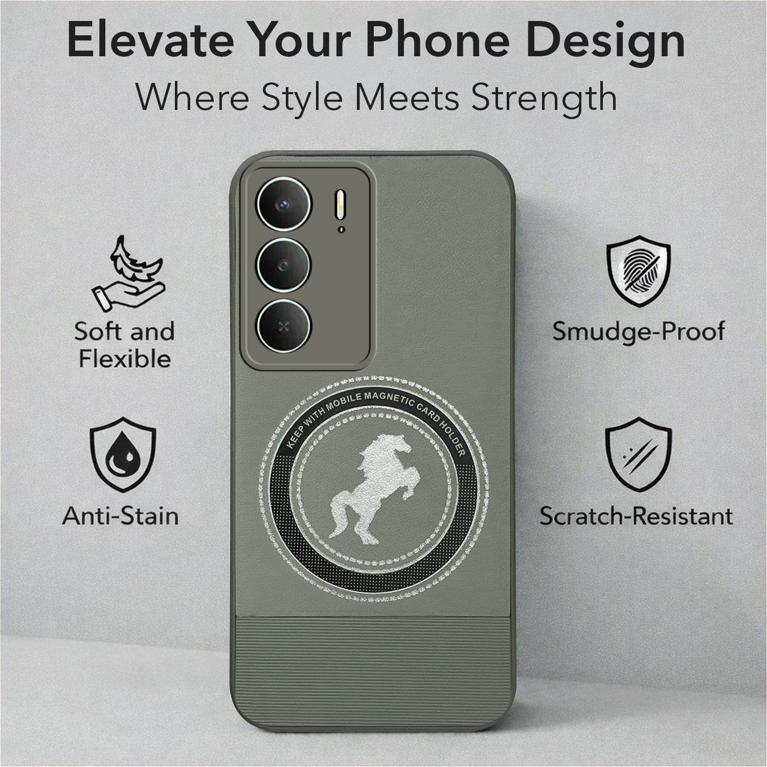 For Realme P3 lite Back Cover Case PU Leather Finish (Professional Minimalist Texture | MagSafe Compatile | Camera Protection | Sleek Sober Formal)