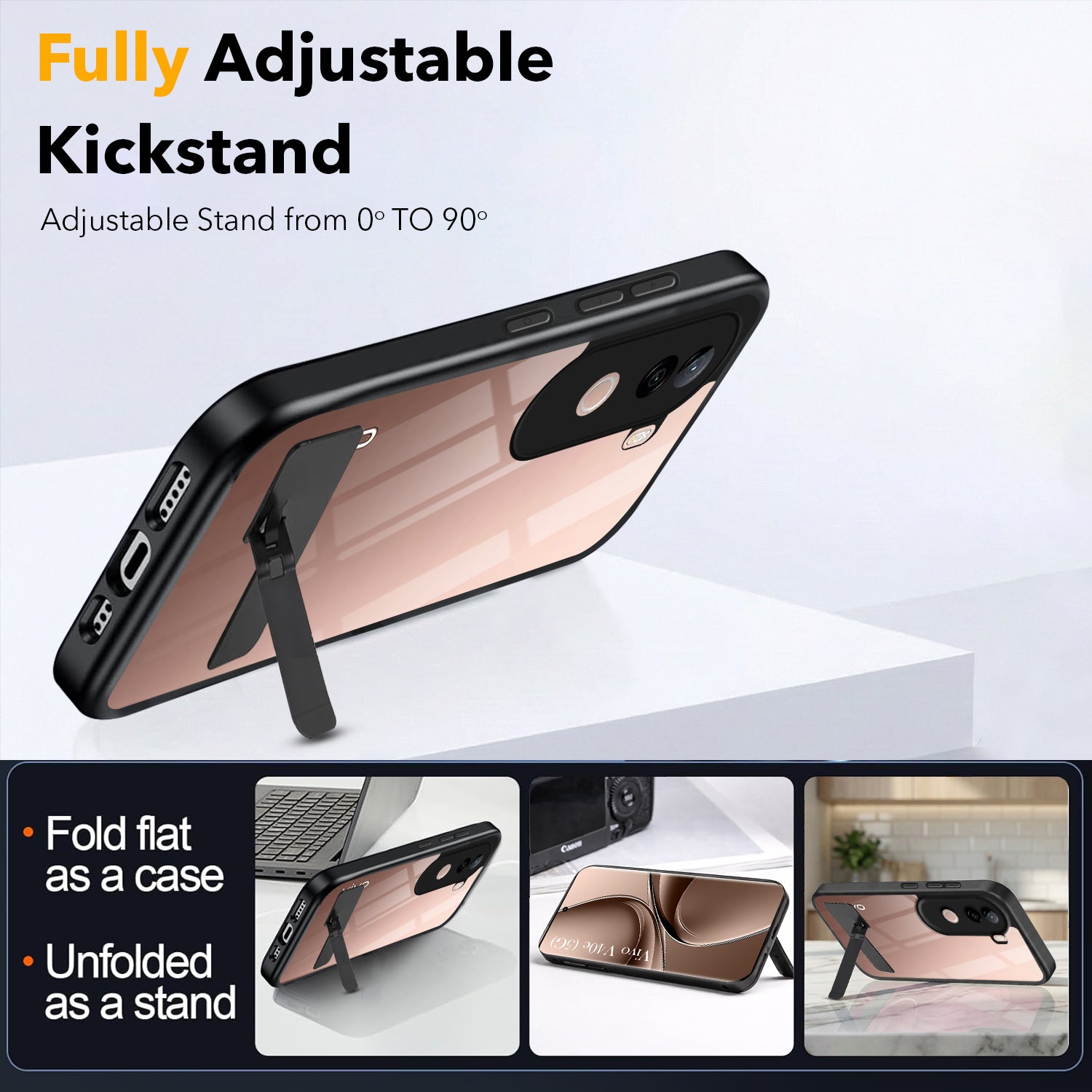For Vivo V40e Back Cover Case (Built-in Stand | Lifetime Anti Yellow | Kickstand Shockproof | Camera Protection | MagSafe Compatible)