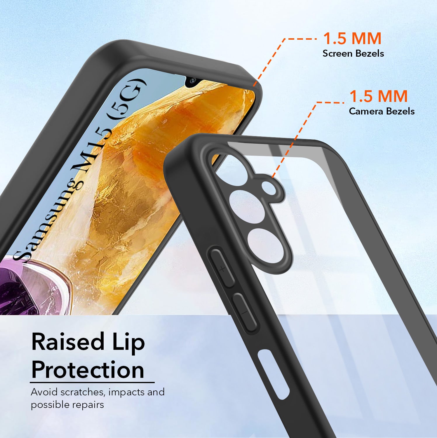 For Samsung Galaxy M15 5G Combo with Back Cover and 9H Tempered Glass (Lifetime Anti-Yellow | Crystal Clear Shockproof | Oleophobic Coating Screen Glass)