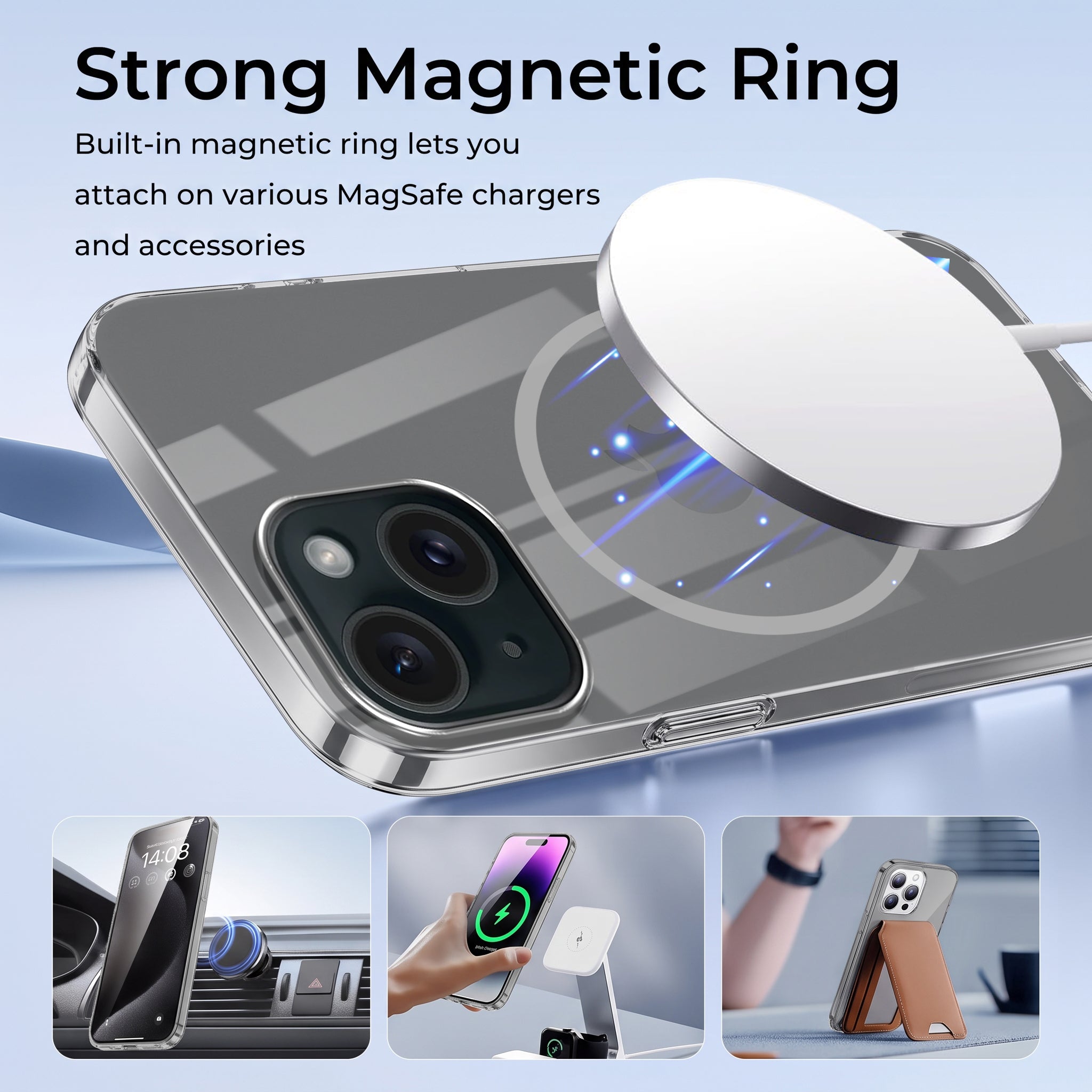 For Apple iPhone 15 Back Case Cover Crystal Anti Yellow (Unbreakable PC | MagSafe Wireless Charging Support |Camera Protection Bump)
