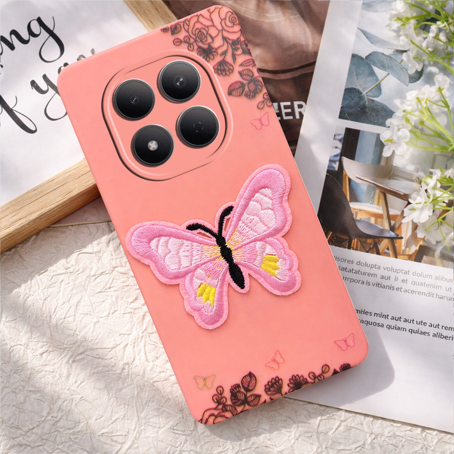 For Xiaomi Redmi Note 15 Pro 5G Back Cover Case (Soft Butterfly Embroidery | Women Teen Girls | Camera Protection| Matte Silicone)