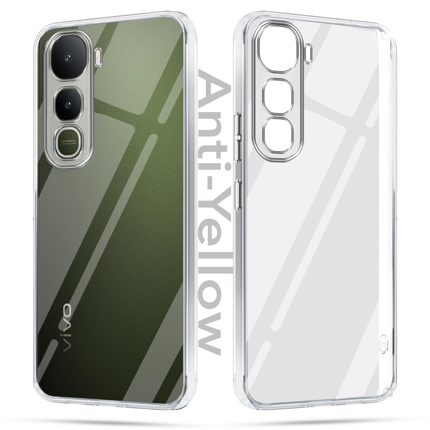 For Vivo Y400 Combo with Back Cover and 9H Tempered Glass (Lifetime Anti-Yellow | Sleek Hard Crystal | Oleophobic Coating Screen Glass)