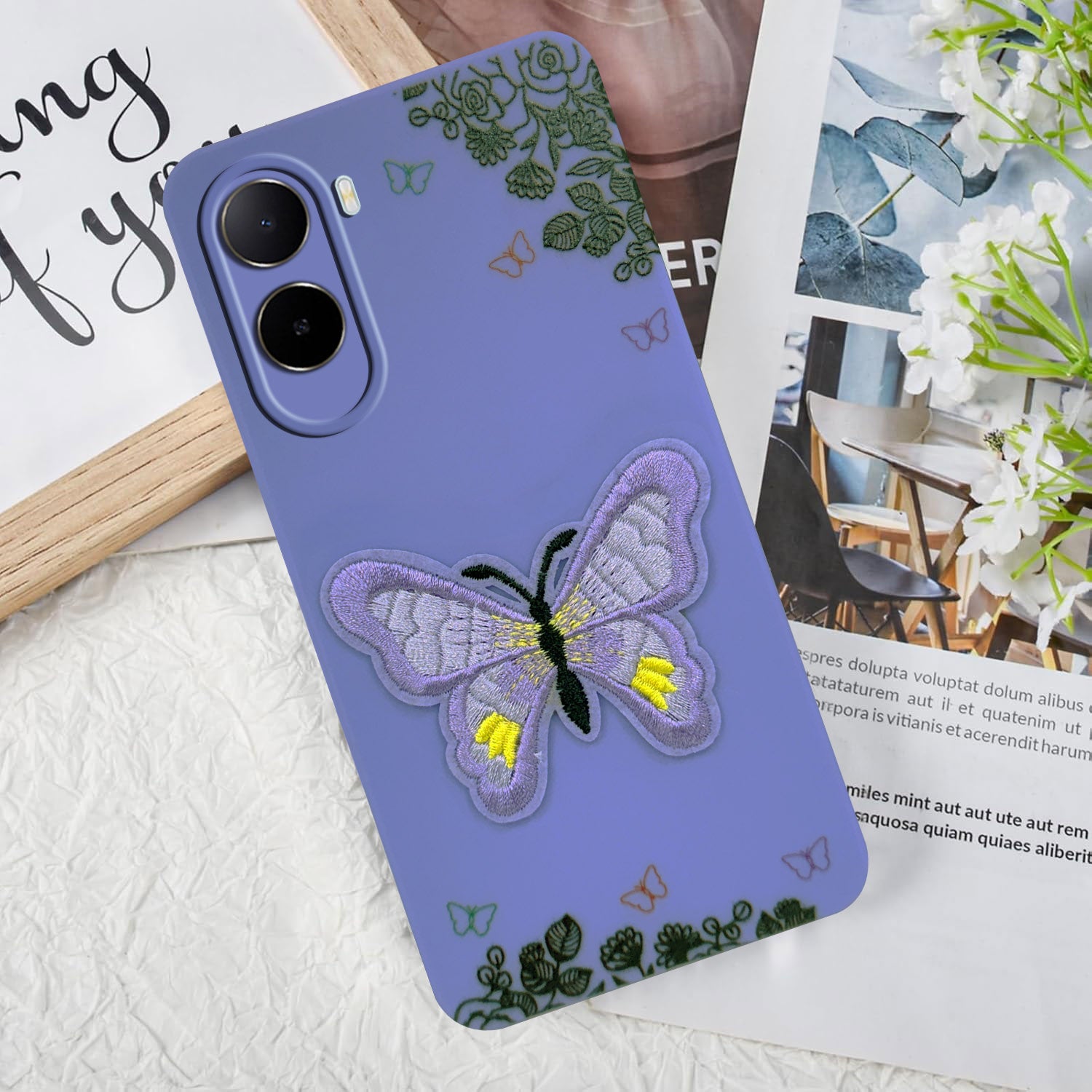 For Poco C85x 5G Back Cover Case (Soft Butterfly Embroidery | Women Teen Girls | Camera Protection| Matte Silicone)